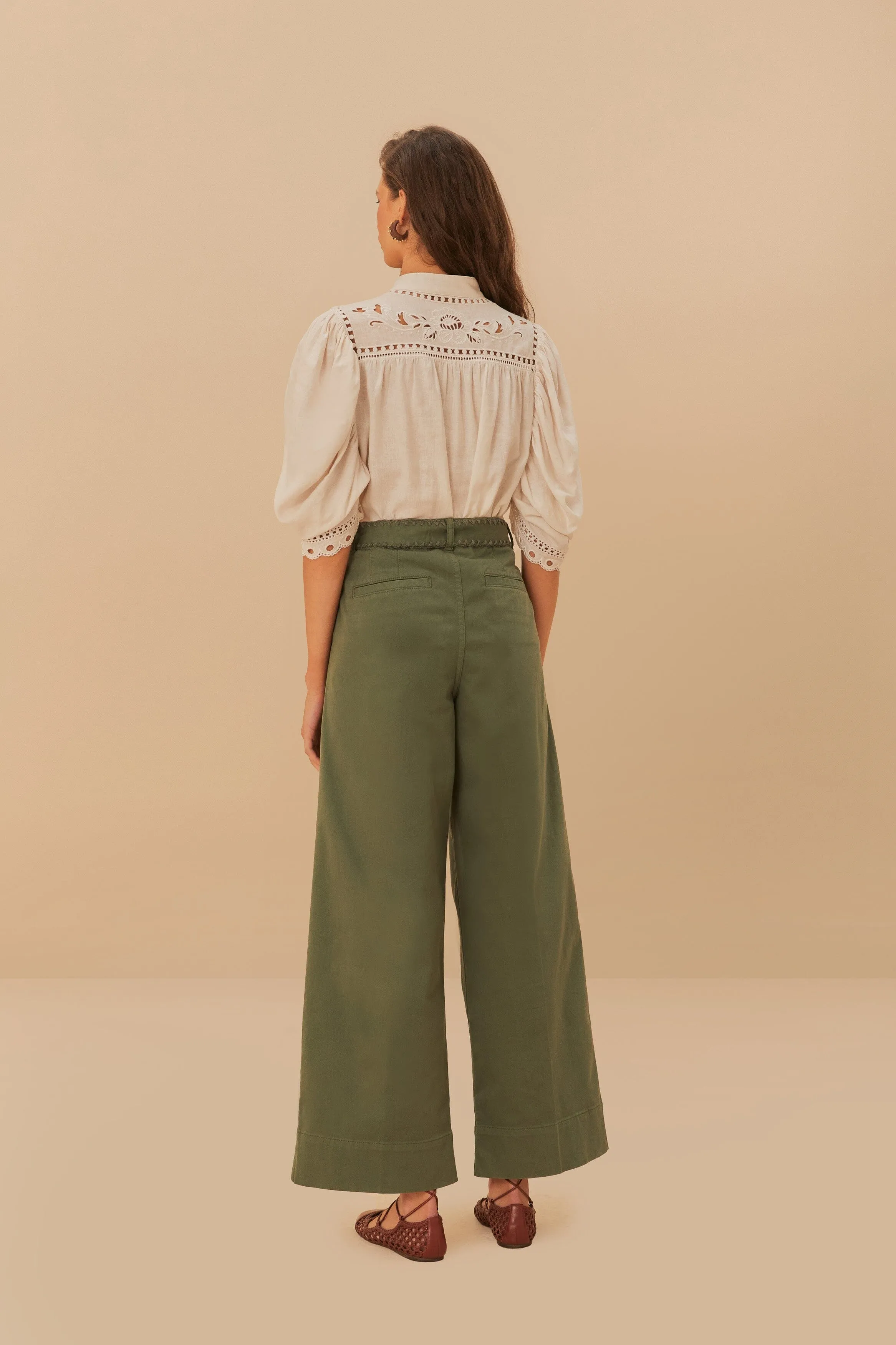 Lightweight Layer Ready For Action Green Twill Pleated Wide Pants
