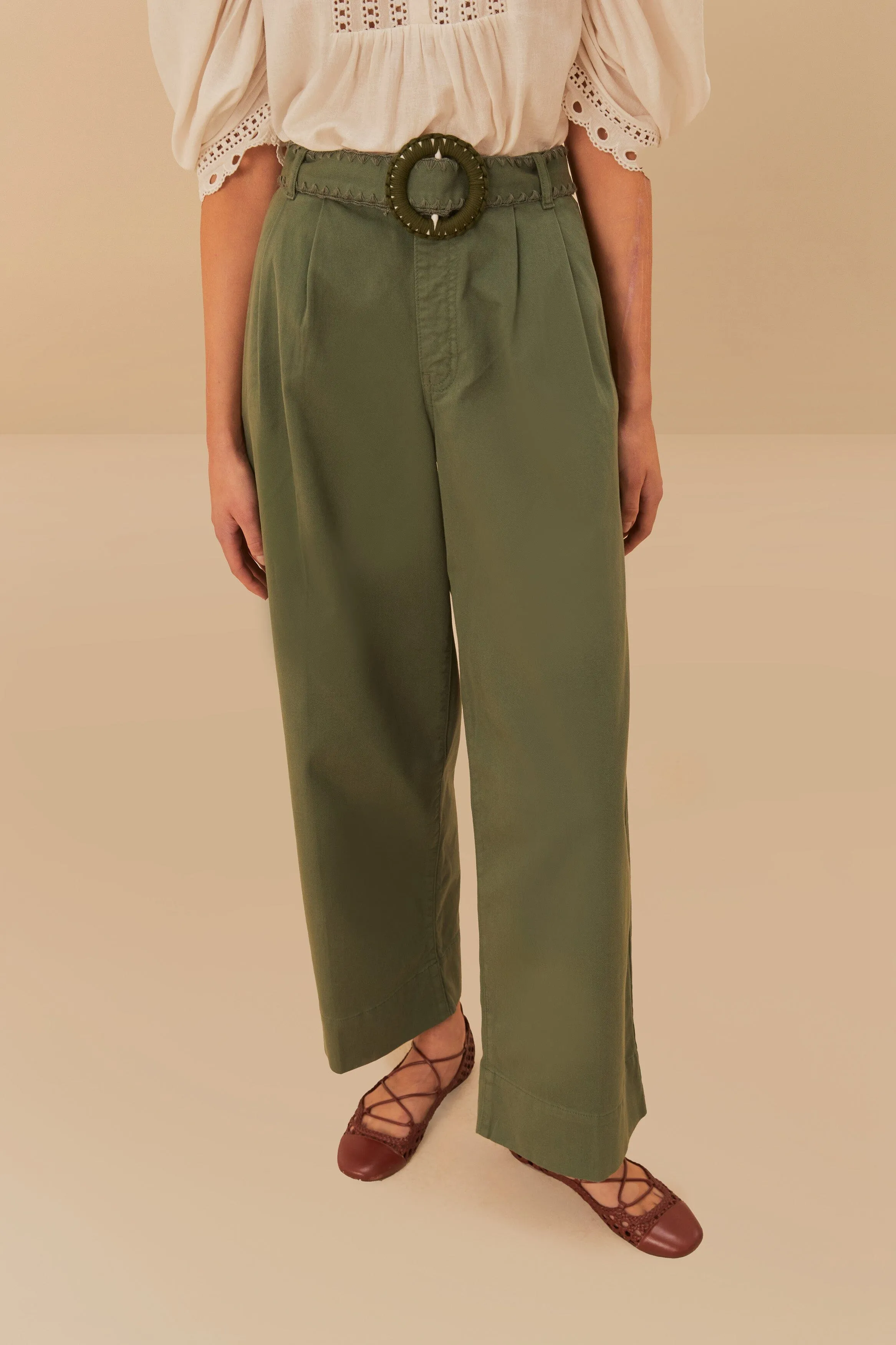Green Twill Pleated Wide Pants Timeless Comfort Wear SecureClosures