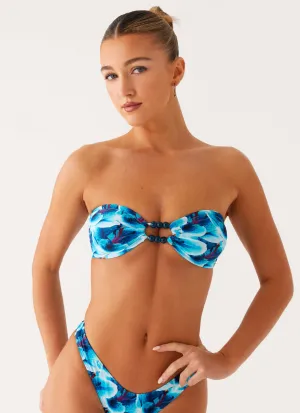 Beach Bound Strapless Bikini Top - Turquoise Floral Performance Wear