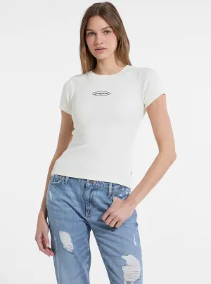 Wrinkle Resistant Finish Guess Jeans Beige Embroidered Slim T-Shirt