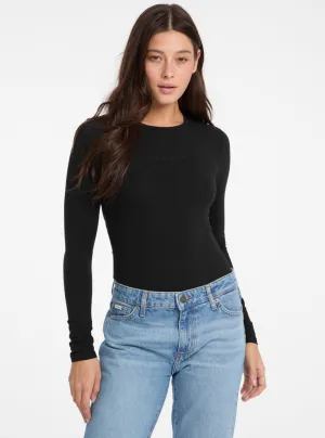 Crew Neck Design Guess Jeans Black Slim Long Sleeve T-Shirt