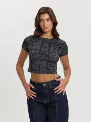 GUESS Originals Printed Baby Tee Non Irritating Seams Street Style Trend