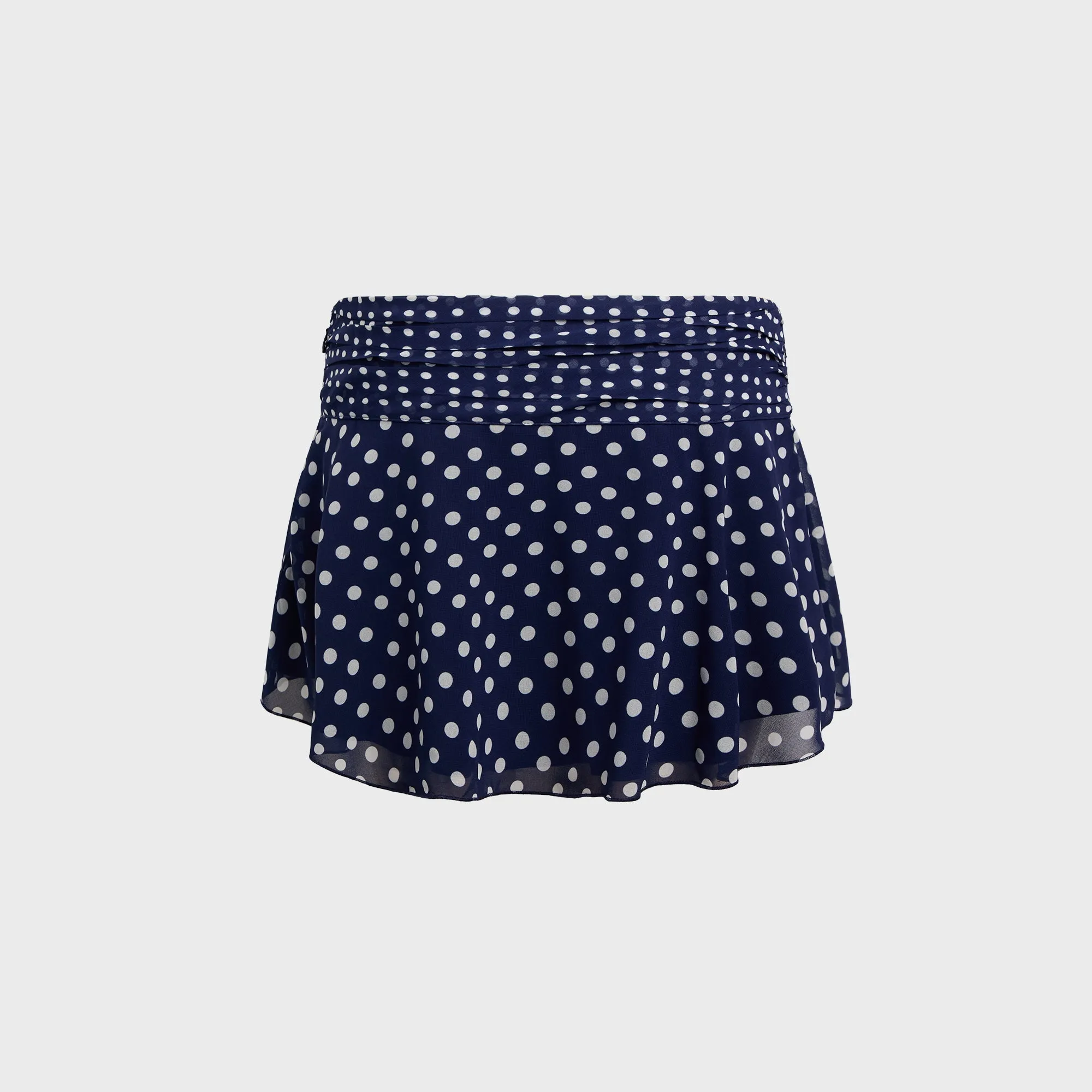 Exclusive Drop Odor Resistant Treatment GUIZIO Chiffon Slit Mini Skirt - Navy Polka Dot