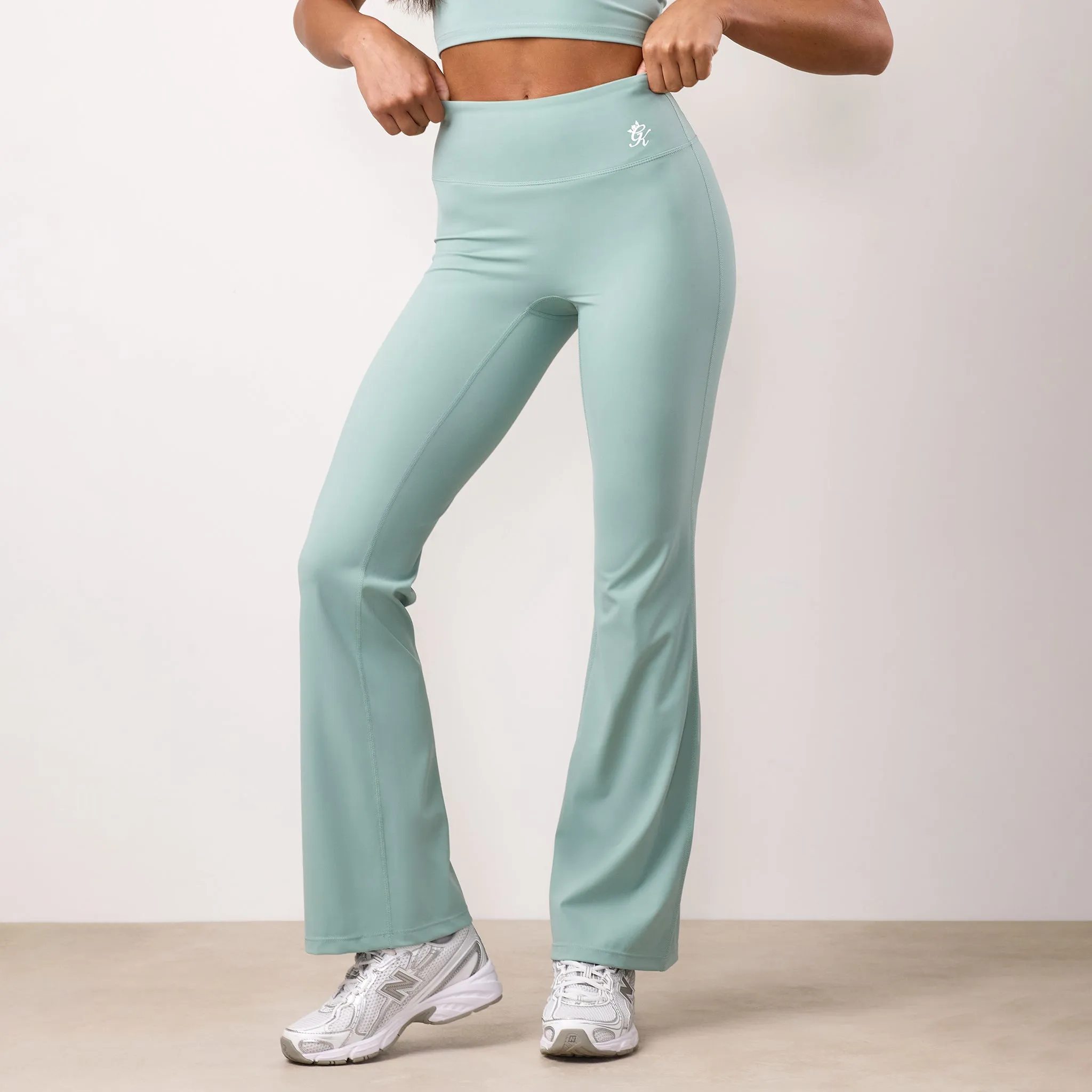 Gym King 365 Flared Yoga Legging - Green Mist Inner Grip Band Eco Friendly Fitness Lover