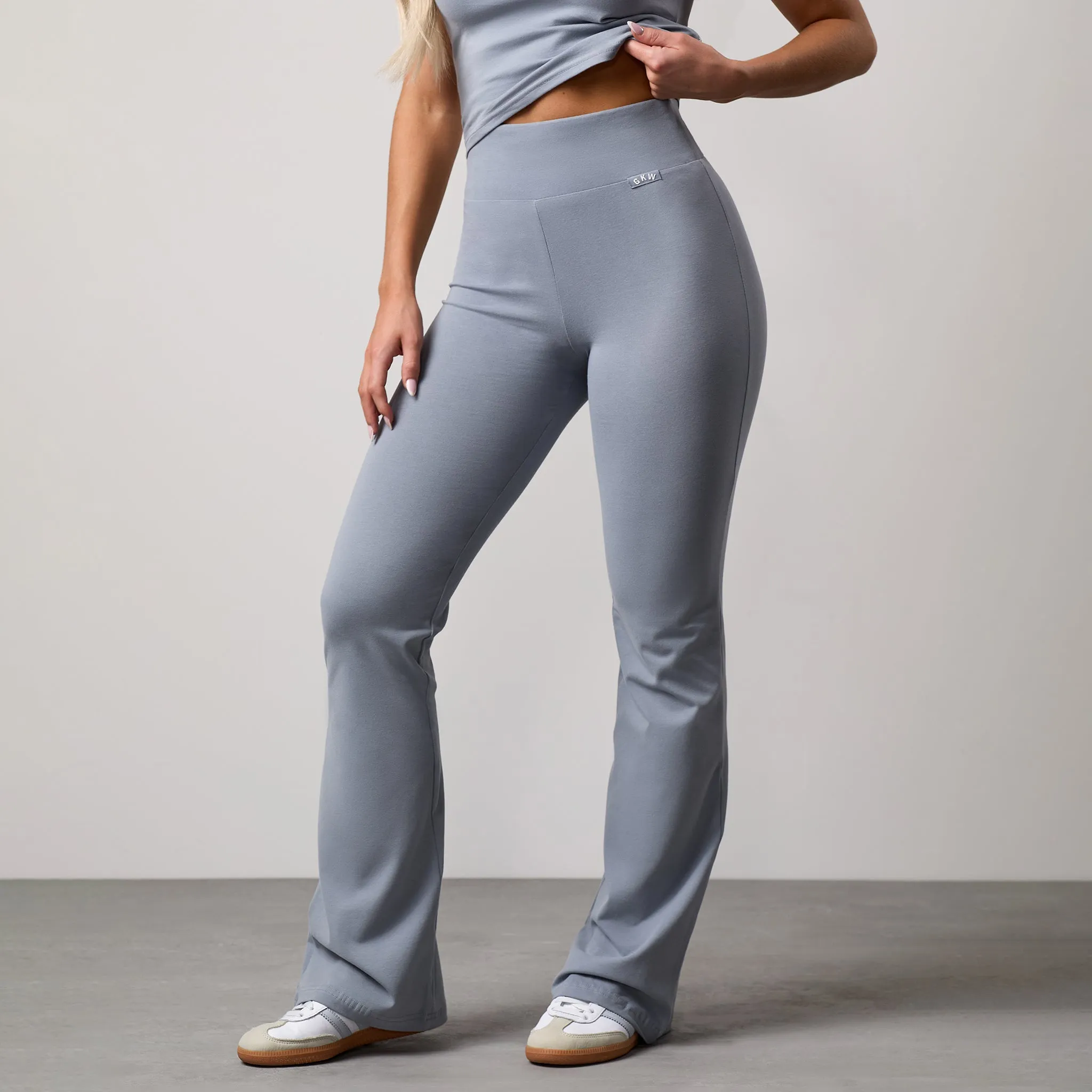Breathable Weave Gym King Plush Flared Trousers - Blue Mist