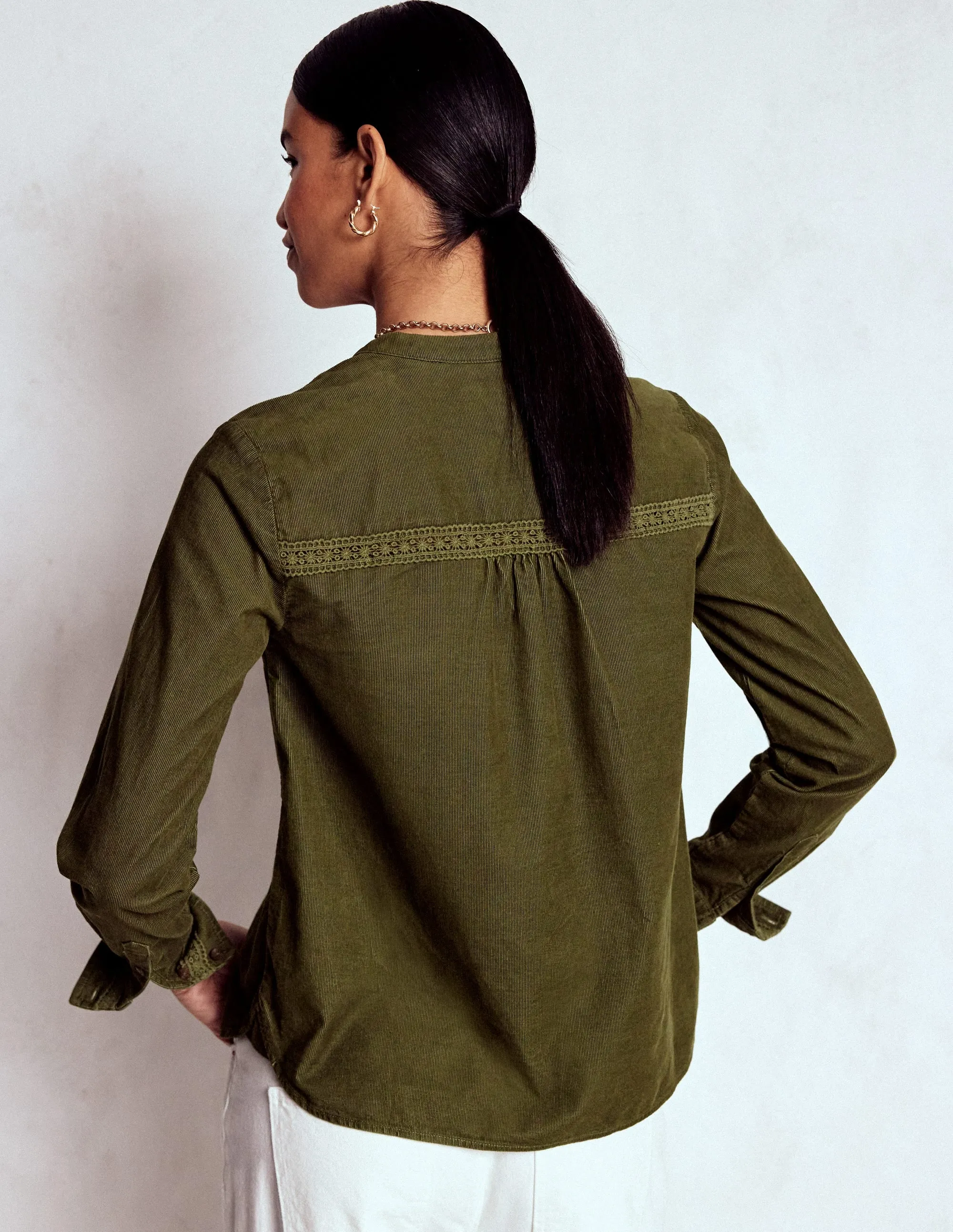 Daily Comfort Drop Shoulder Design Victoria Cord Shirt-Woodland Green