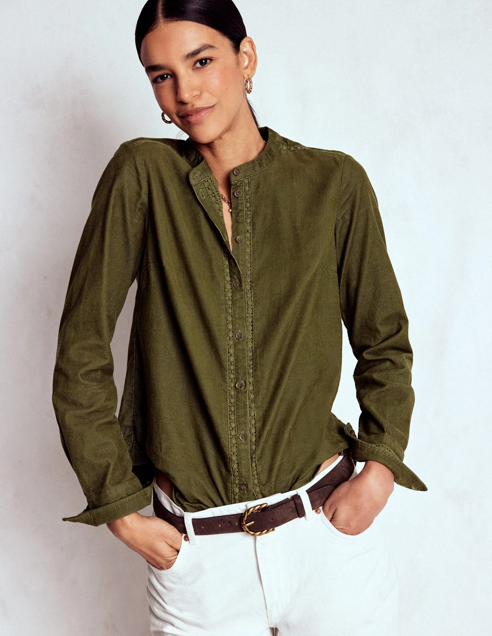 Everyday Trend Cozy Comfort Design Victoria Cord Shirt-Woodland Green