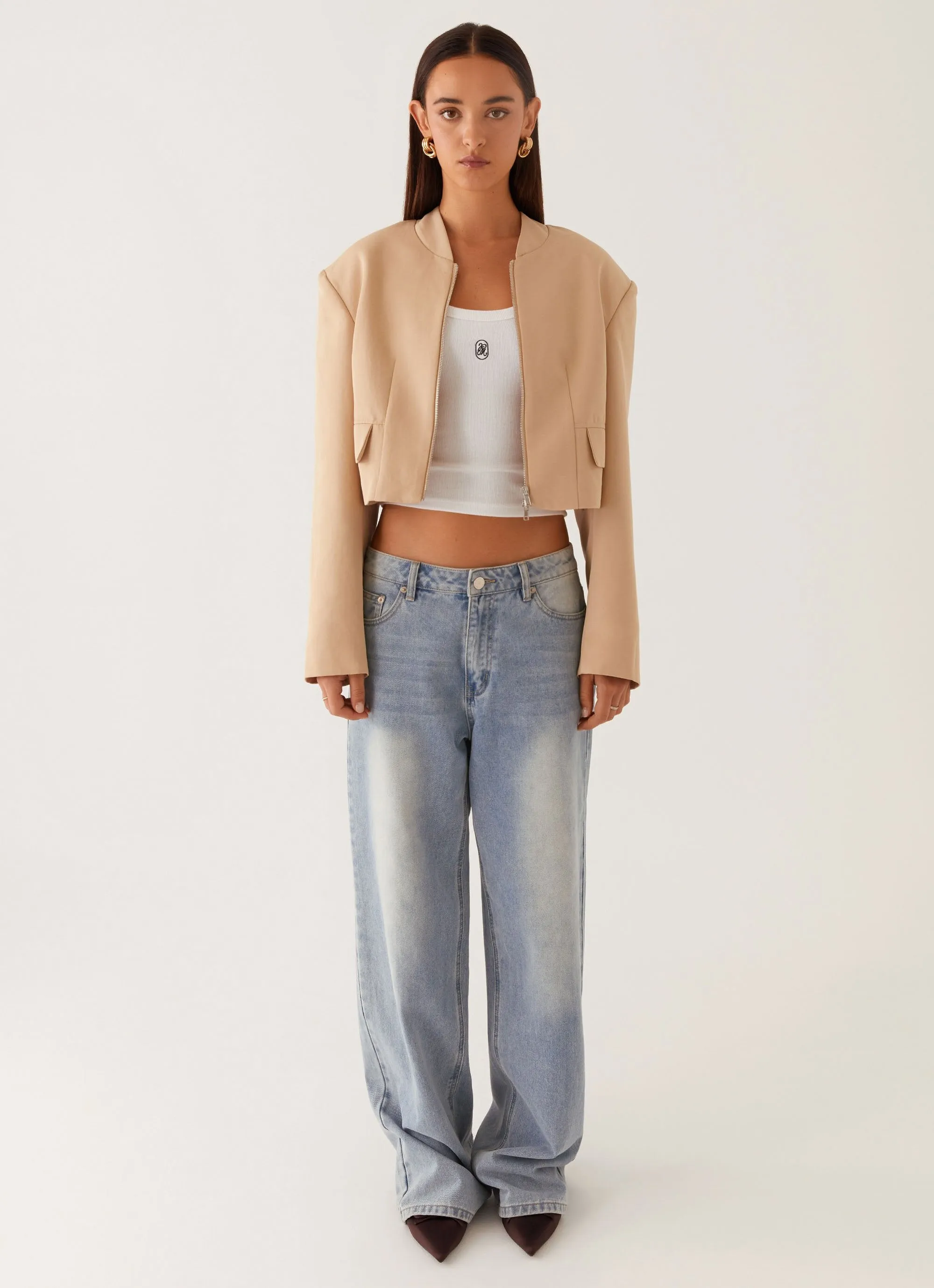 Halyn Cropped Bomber Jacket - Brown quick dry