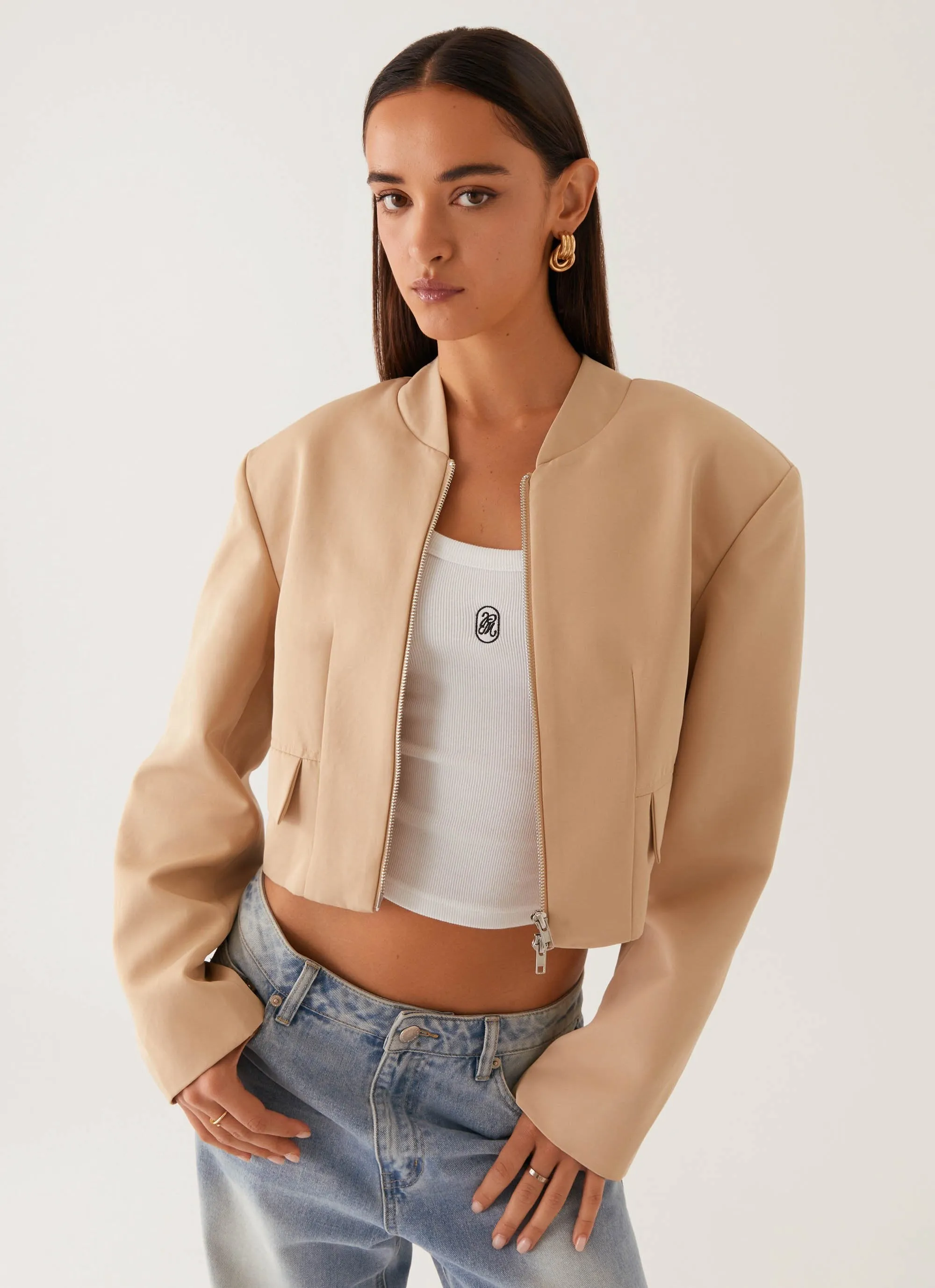 Sealed Seams Halyn Cropped Bomber Jacket - Brown