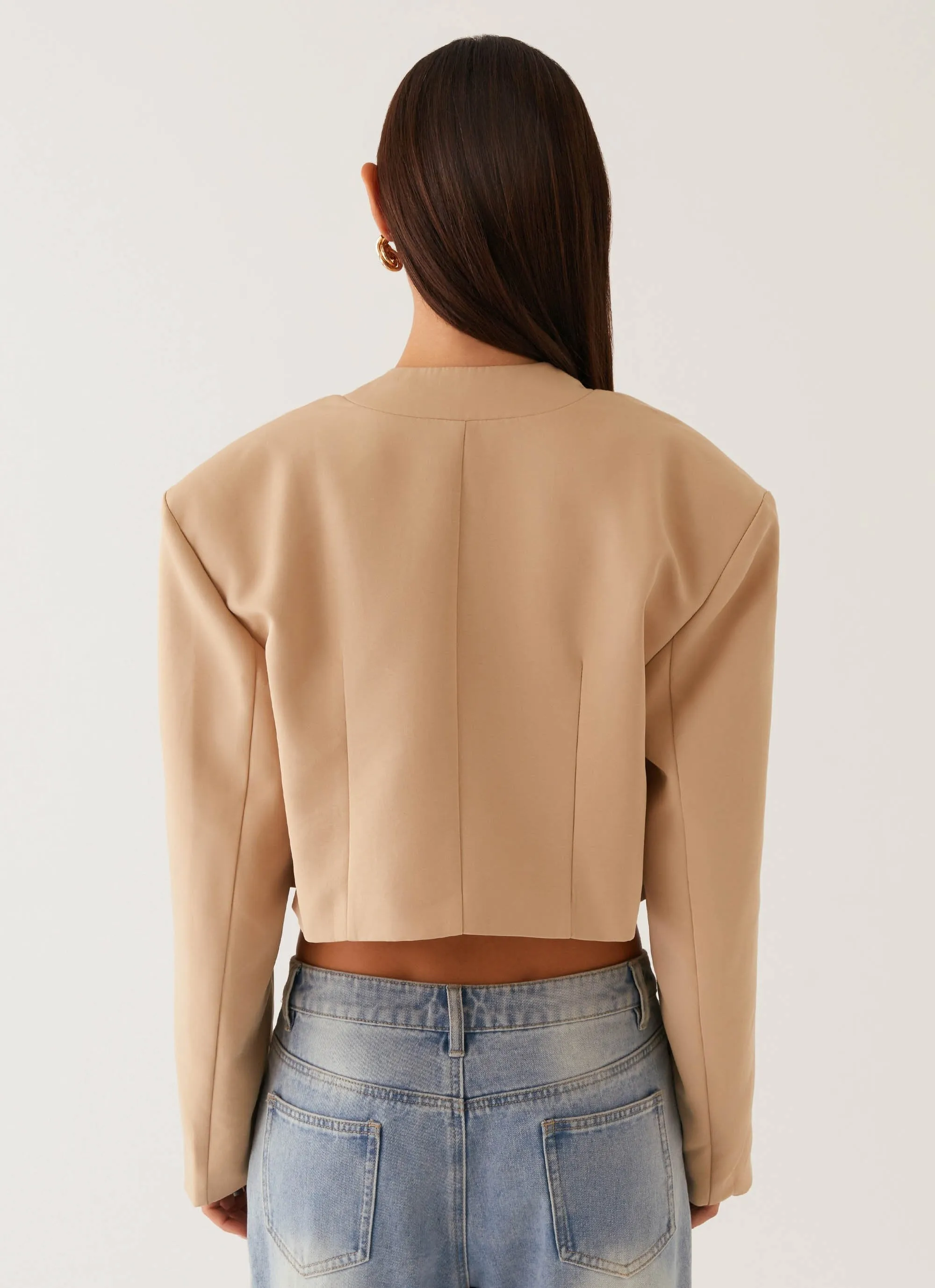 Belted Waist Adjustable Fit Design Halyn Cropped Bomber Jacket - Brown