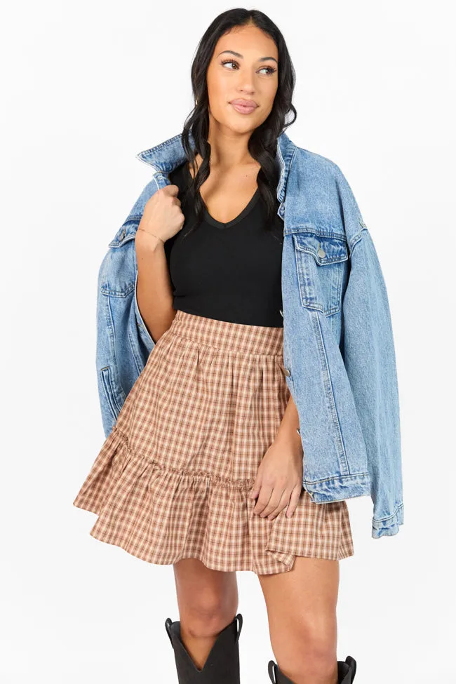 Happy and Plaid Brown Skort SALE Double Layer Construction Tonal Look