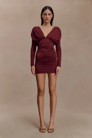 Hayden Long Sleeve Plunge Mini Dress - Burgundy Daily Confidence