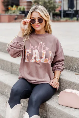 Hello Fall Floral Mocha Graphic Sweatshirt SALE appropriate for sports