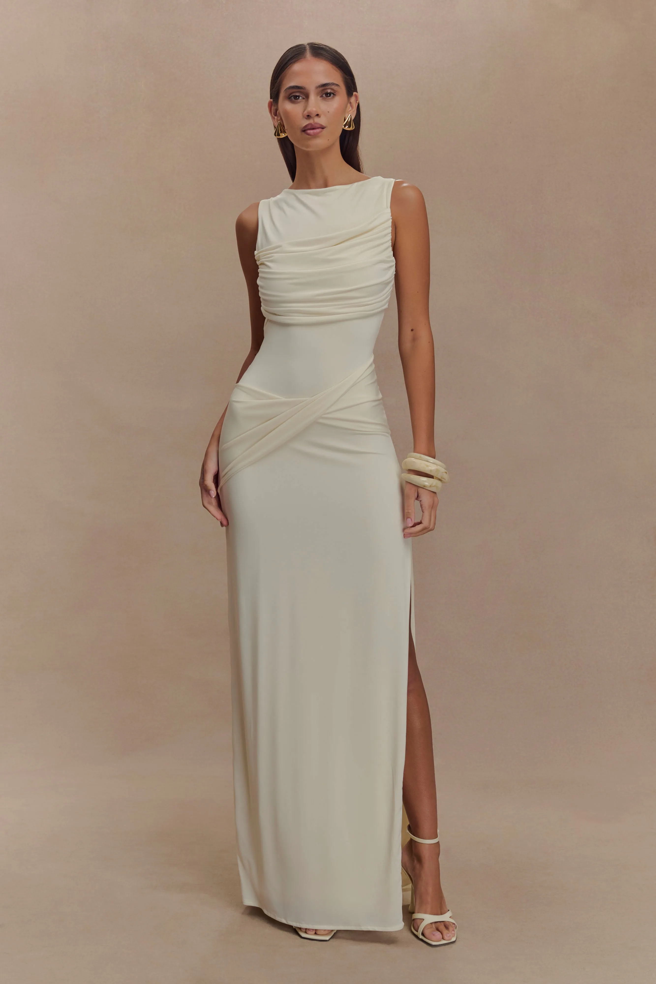 Henley Slinky Drape Maxi Dress - Ivory Comfort and Elegance All Purpose