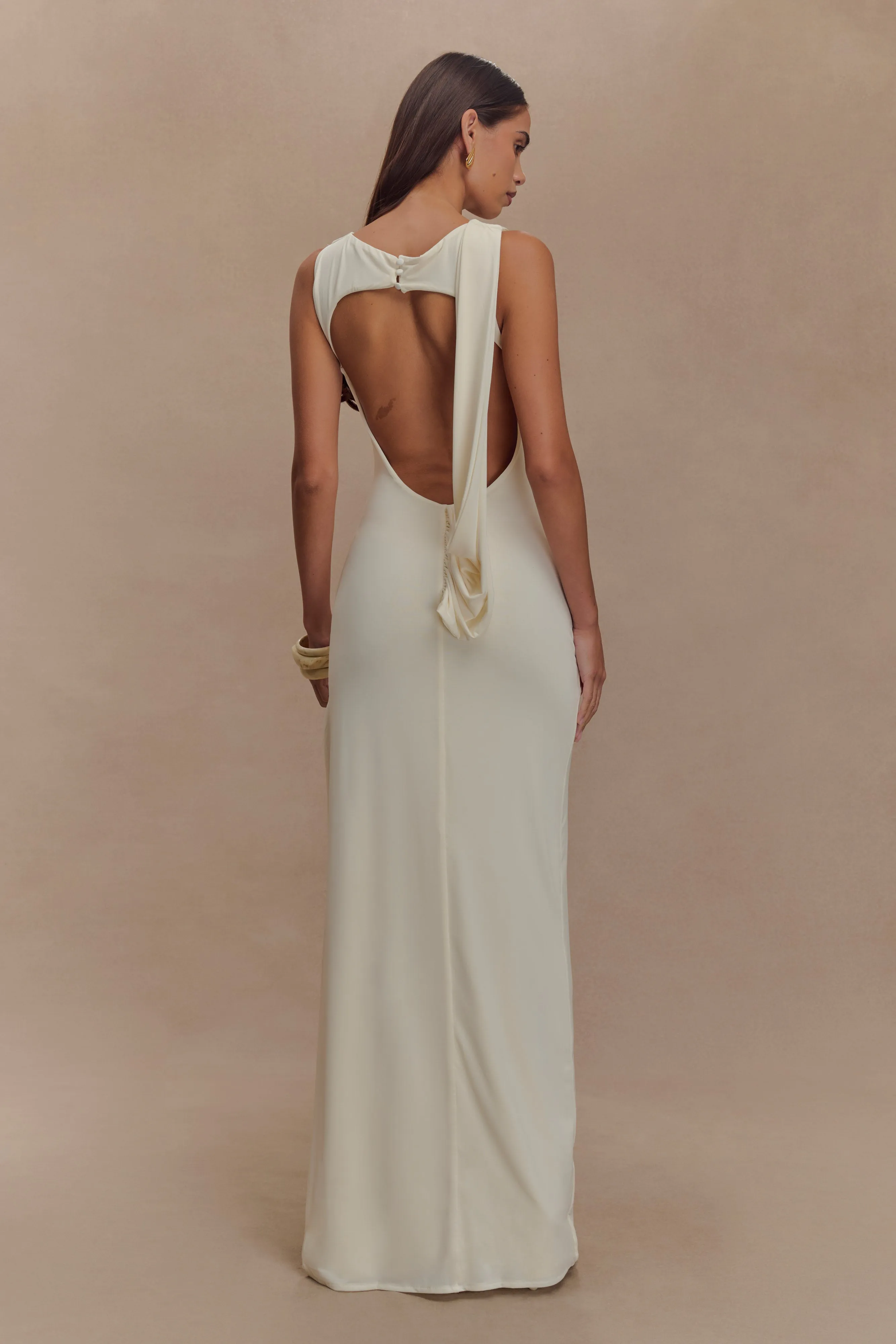Henley Slinky Drape Maxi Dress - Ivory Nordic Plain Casual Core