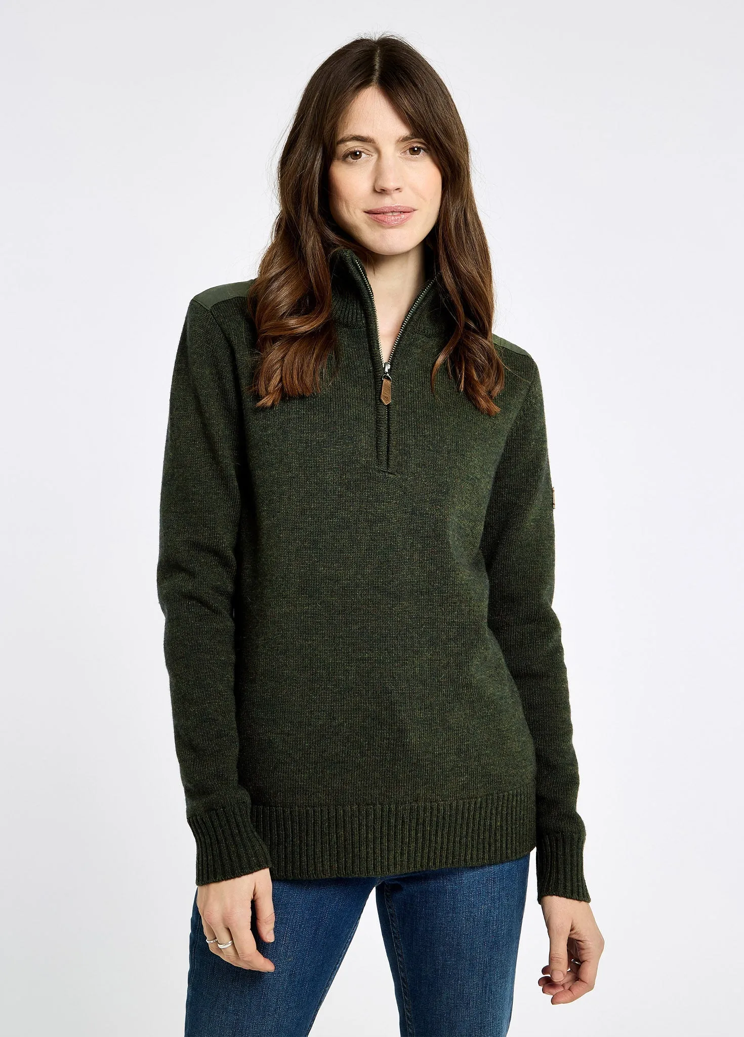 Hession Women's zip neck sweater - Olive Surface Pilling Resistant