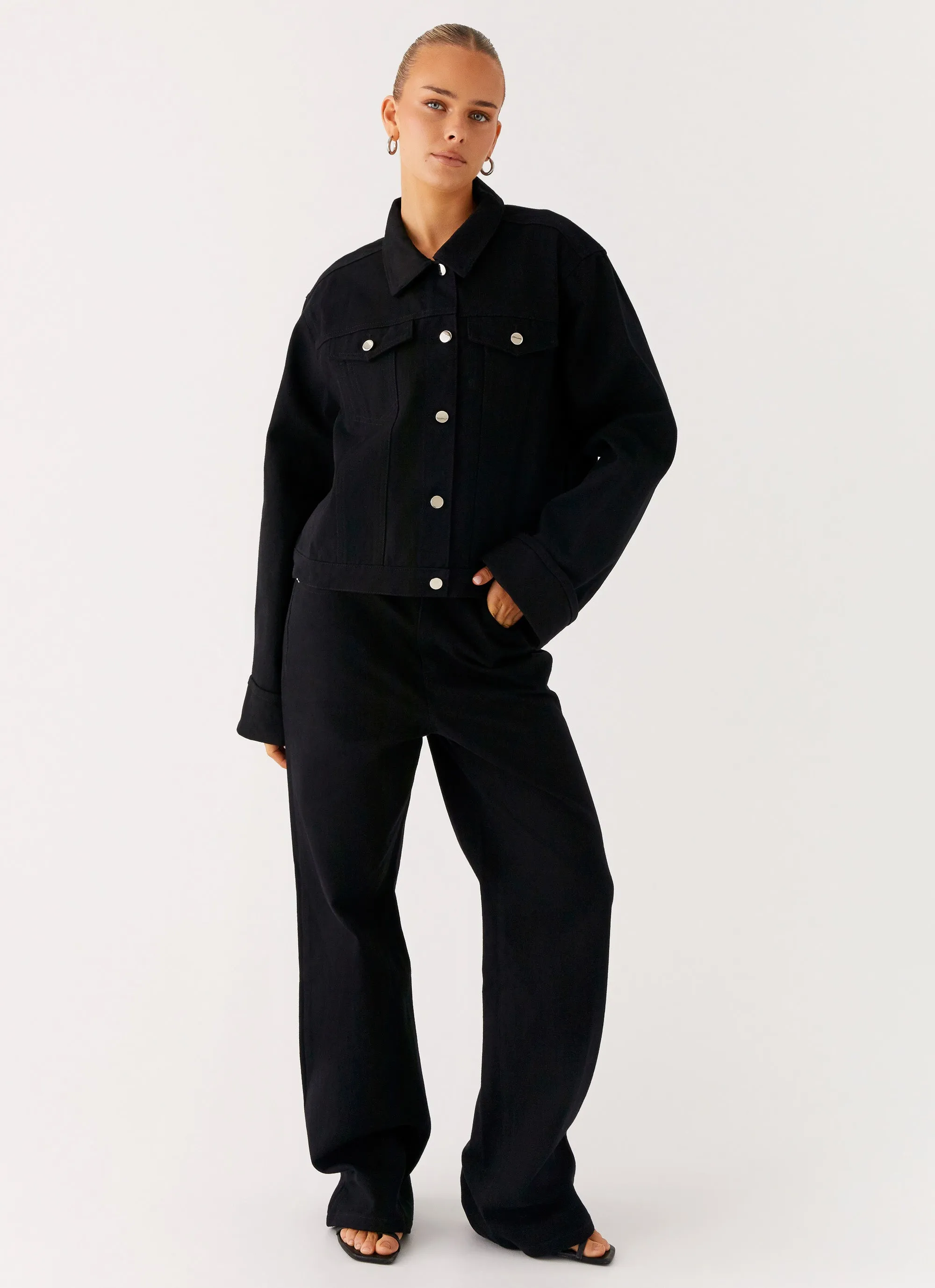 Insulated Layer Back Again Oversized Denim Jacket - Black