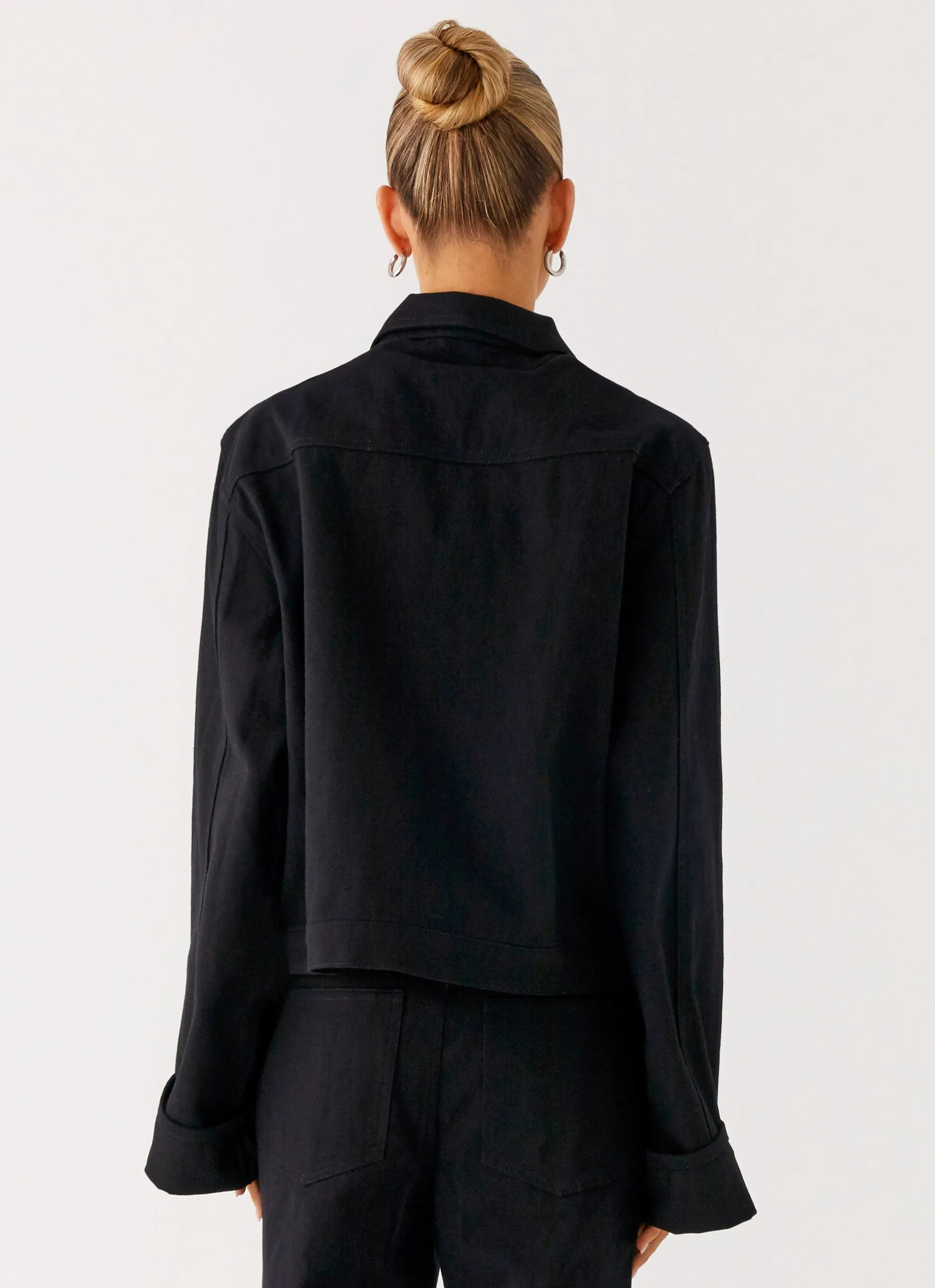 Back Again Oversized Denim Jacket - Black Layered Ventilation Panels