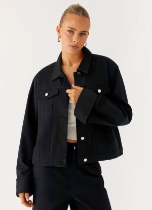 Back Again Oversized Denim Jacket - Black Collapsible Packable Style