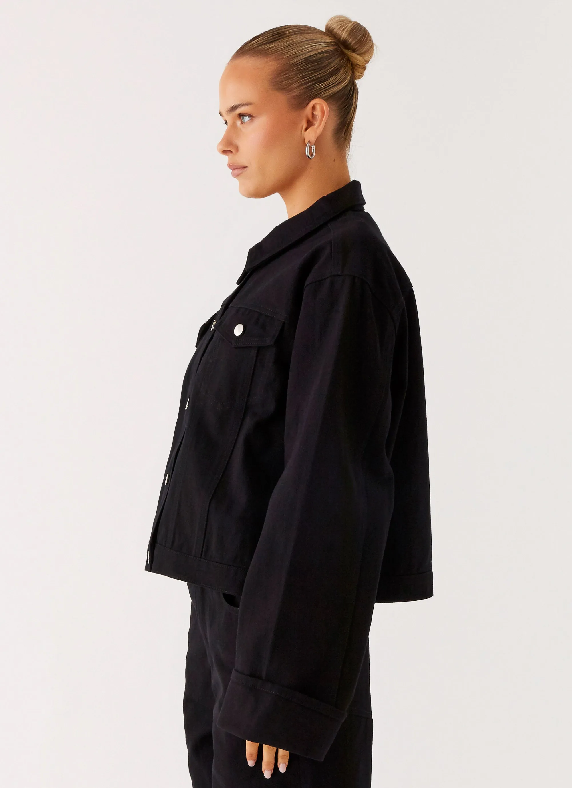 Back Again Oversized Denim Jacket - Black Flexible Fit Wear Anti Pill Surface