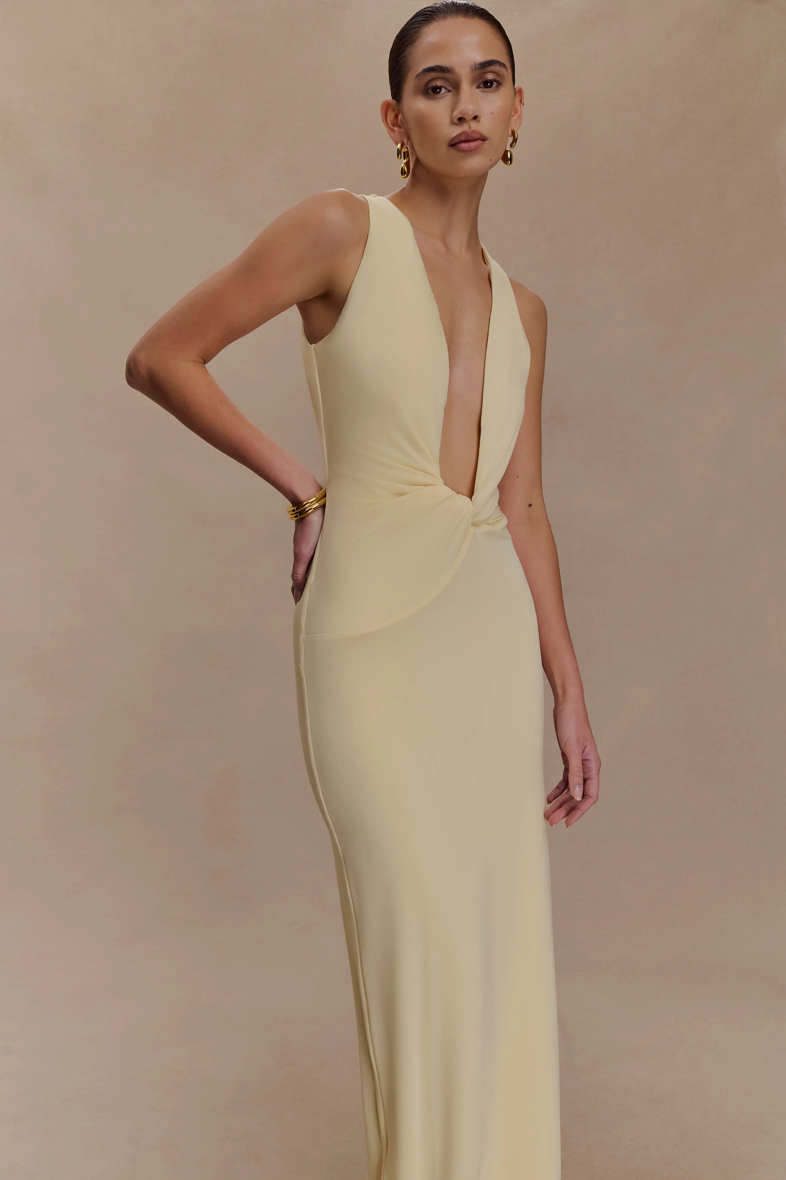 Stella Draped Slinky Maxi Dress - Pale Lemon TemperatureRegulatingFabric