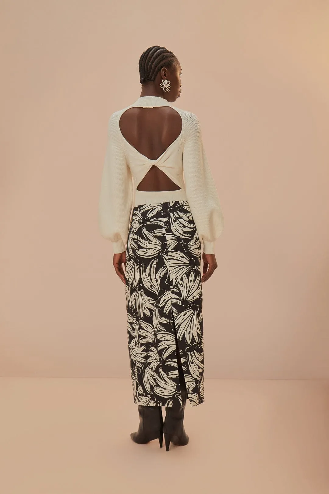 Silk Touch Maximalist look Black Bossa Banana Low Waisted Maxi Skirt