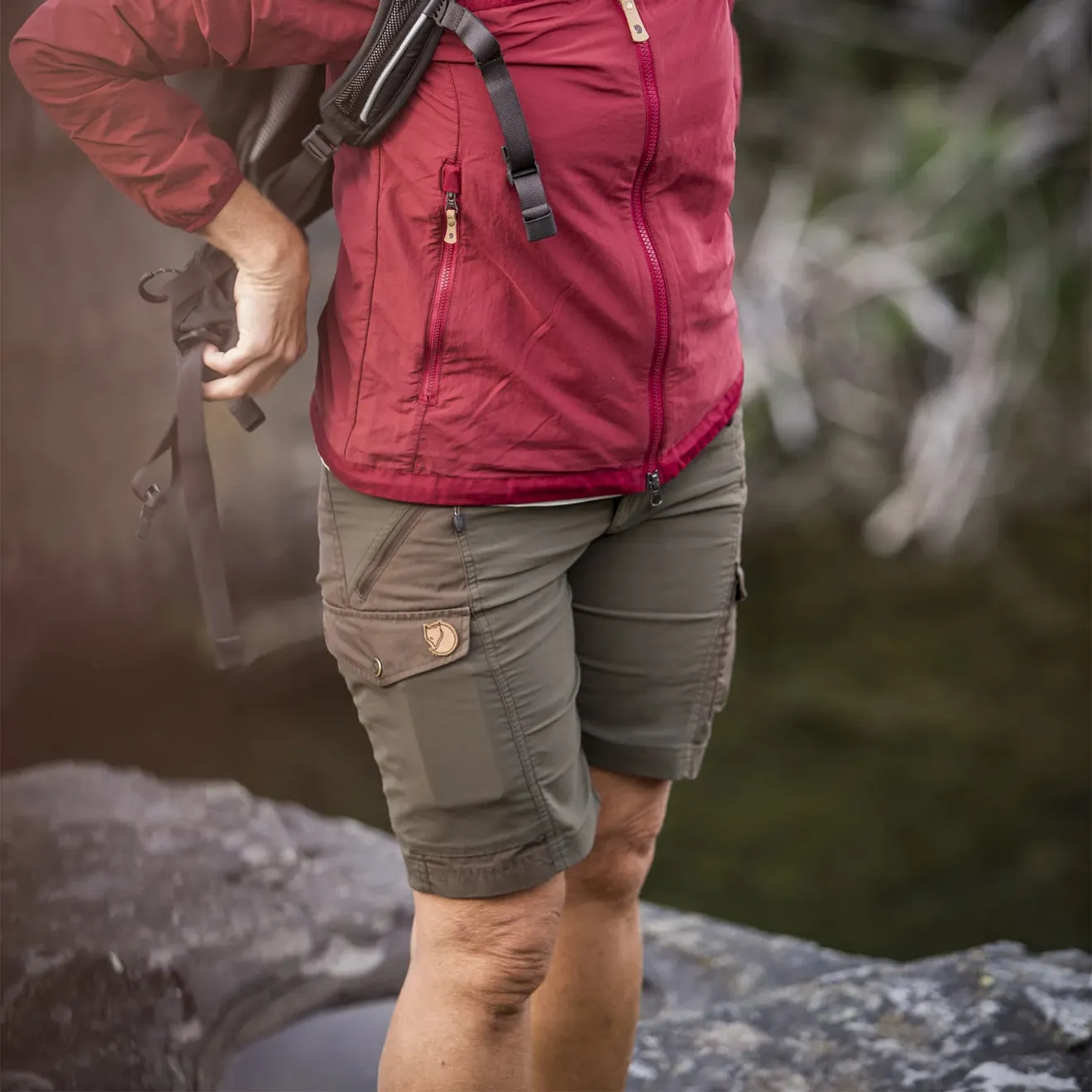 Fjallraven Womens Nikka Curved Shorts Suede Brown Stay Cool Technology