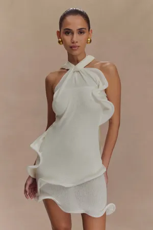 Caprice Halter Knit Mini Dress - White Daytime Look