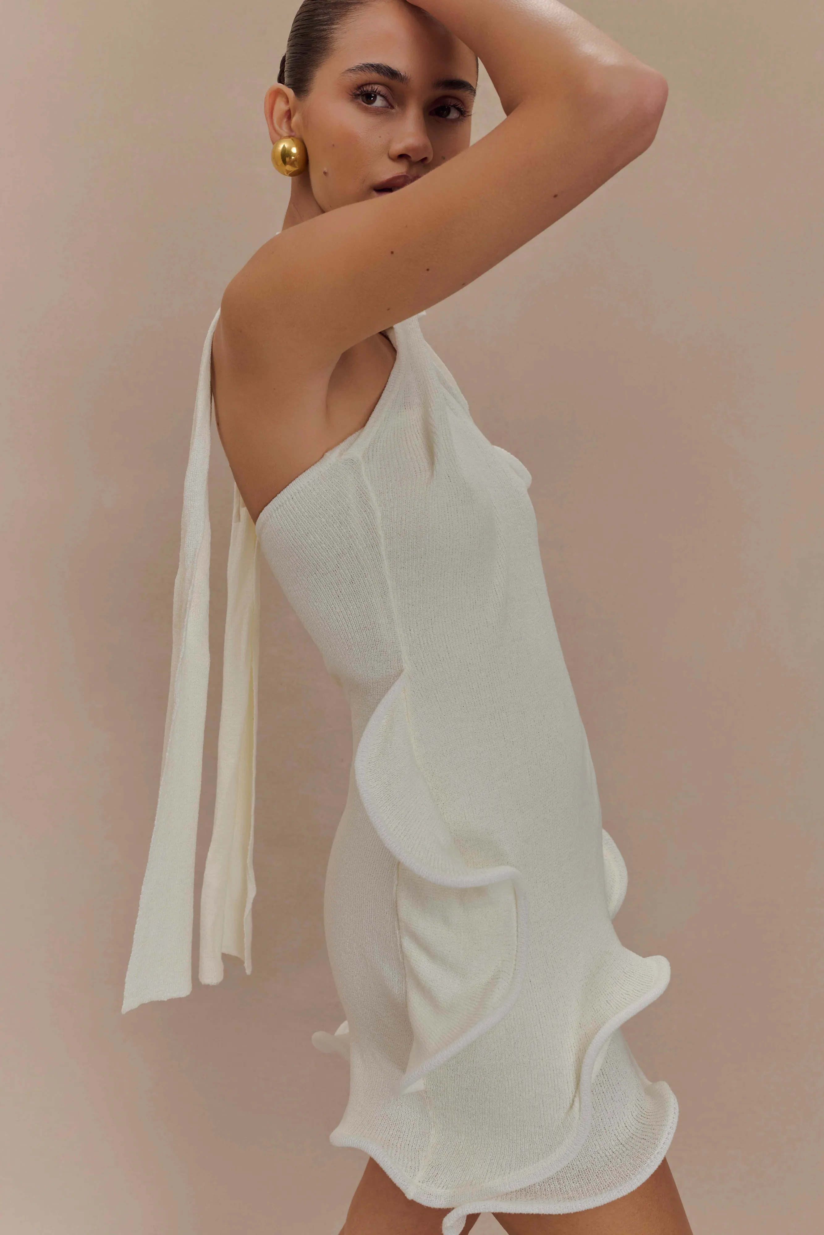 Fast Chic Caprice Halter Knit Mini Dress - White