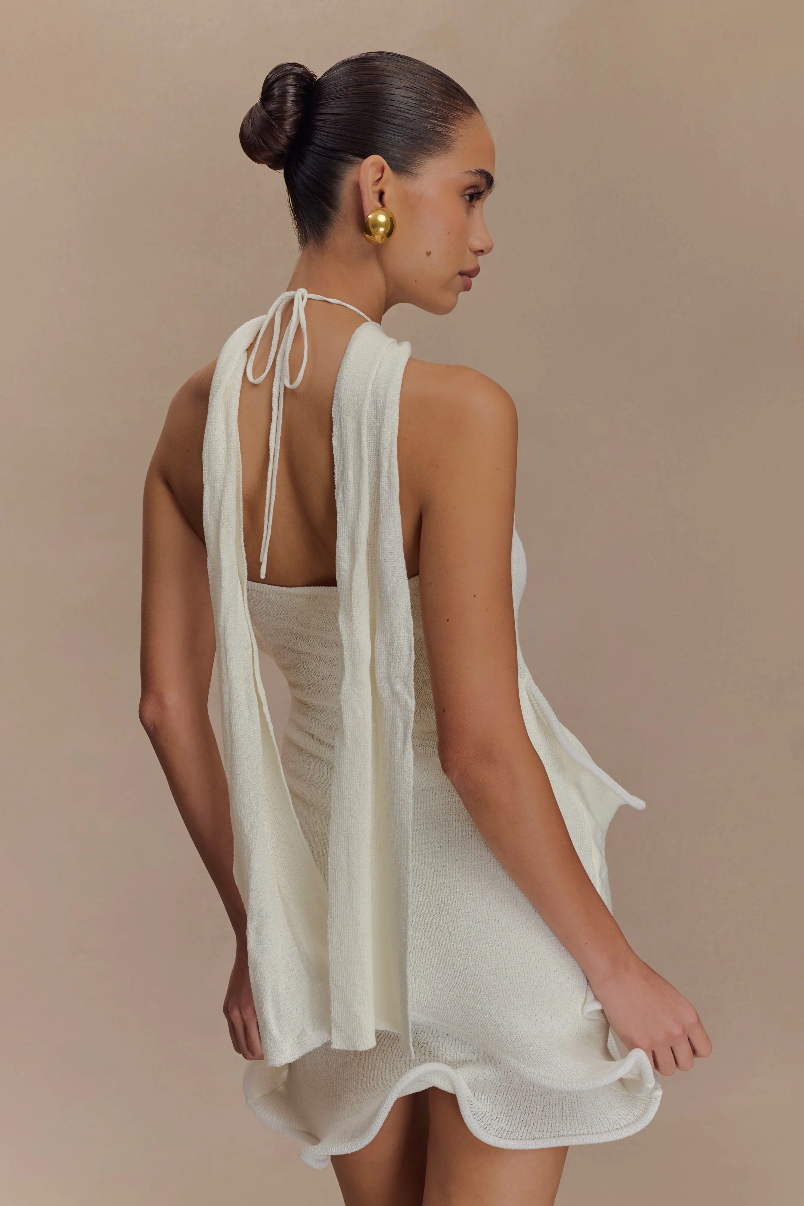 Caprice Halter Knit Mini Dress - White Cool Shape Tailored Fit