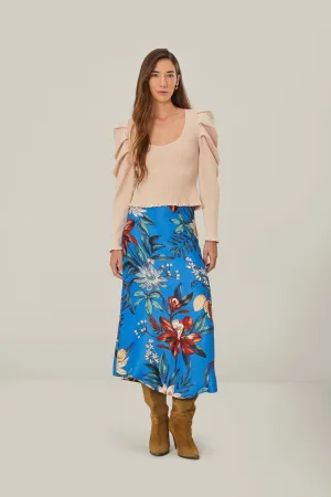 Light Wear Blue Surreal Flowers LENZING? ECOVERO? Midi Skirt