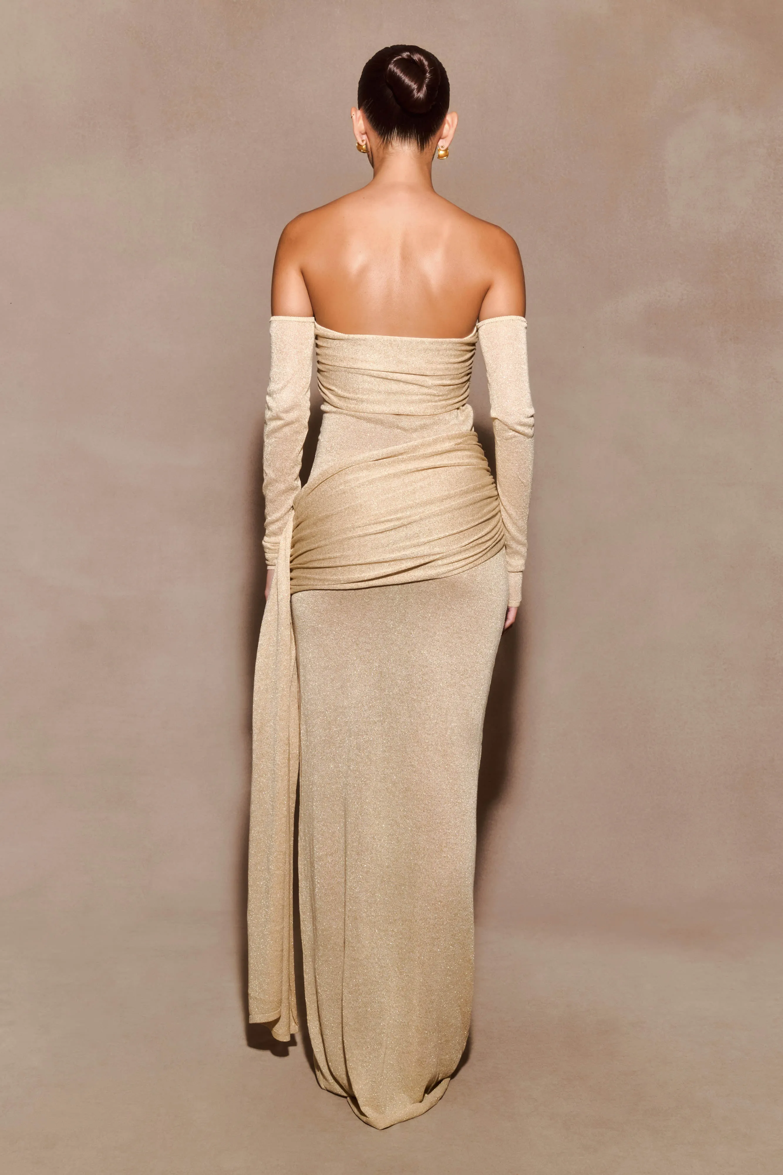 Ingrid Metallic Knit Maxi Dress - Bronze Abrasion-resistant Tailored Waistband