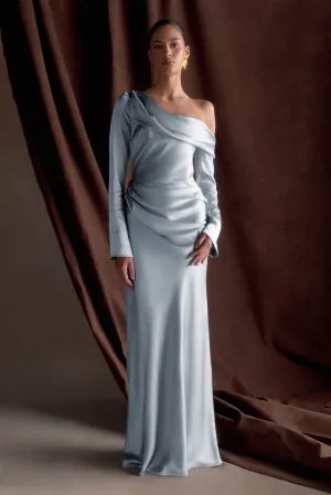Iris Long Sleeve Satin Maxi Dress - Frosted Blue Sporty Look Tie-dye