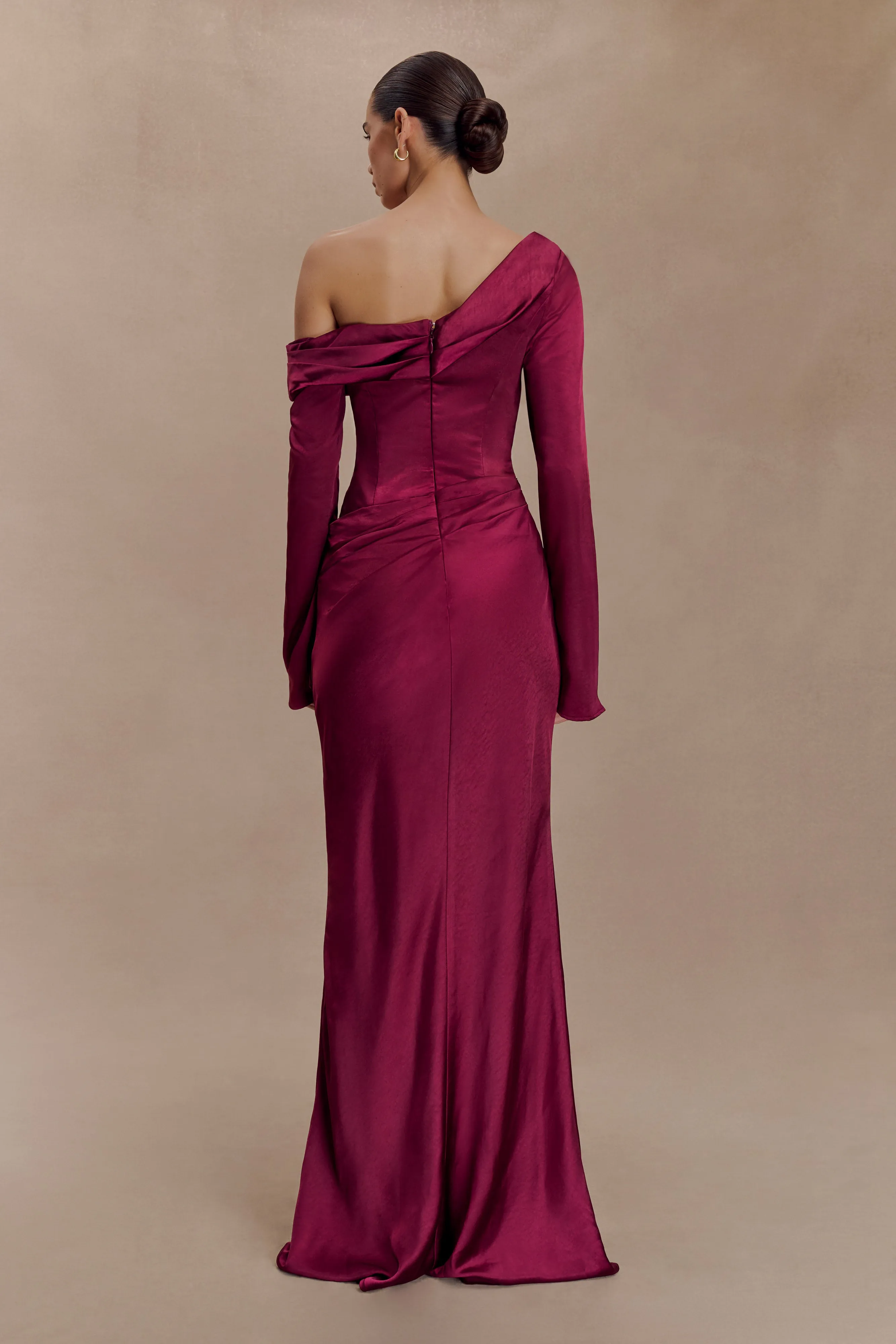 skin friendly Iris Long Sleeve Satin Maxi Dress - Mahogany