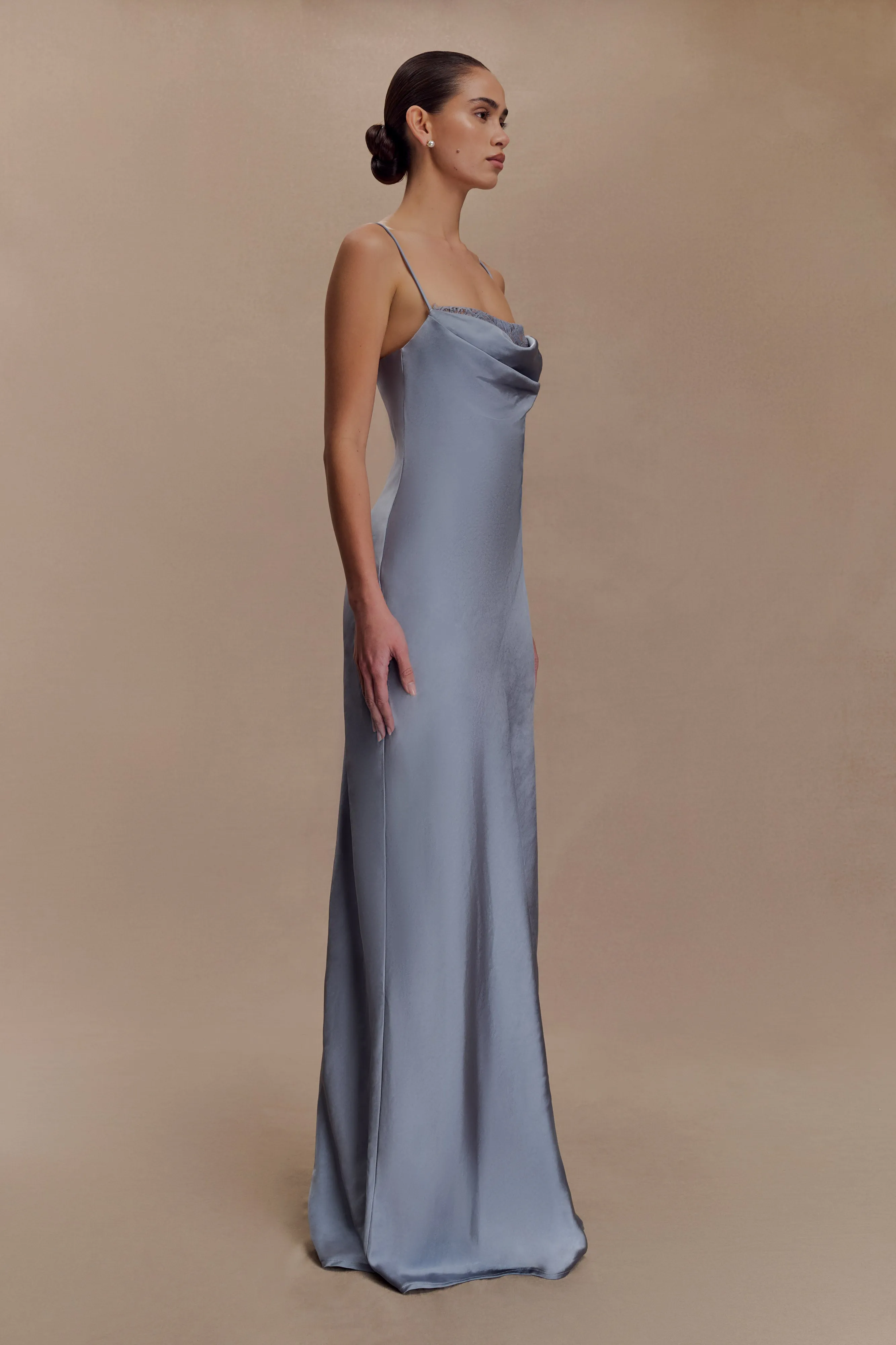 Isadora Lace & Satin Maxi Dress - Frosted Blue Soft Colorway Lightweight Piece