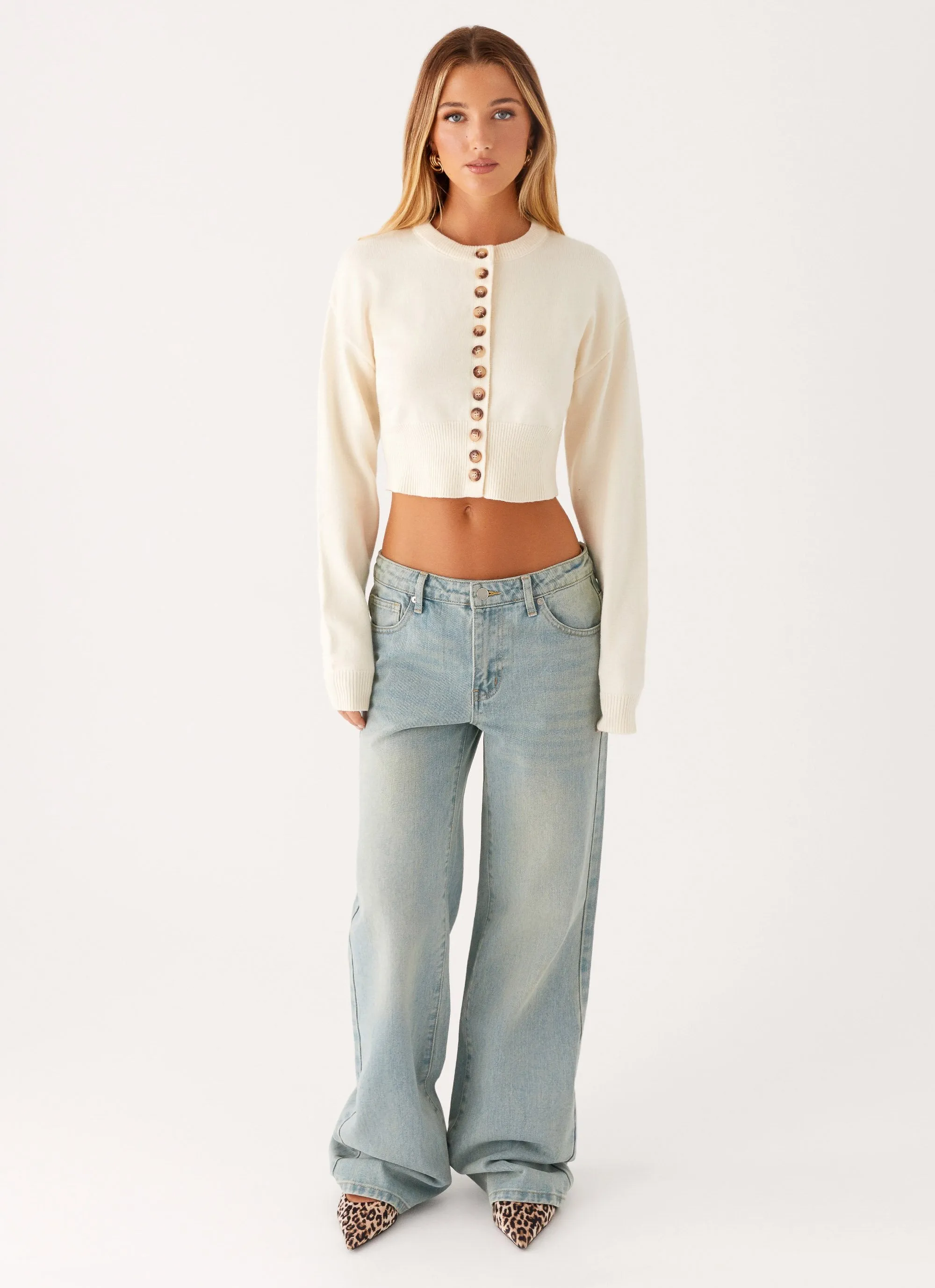 Transitional Weather Piece Low Profile Logoing Its Happening Knit Cardigan - Ivory