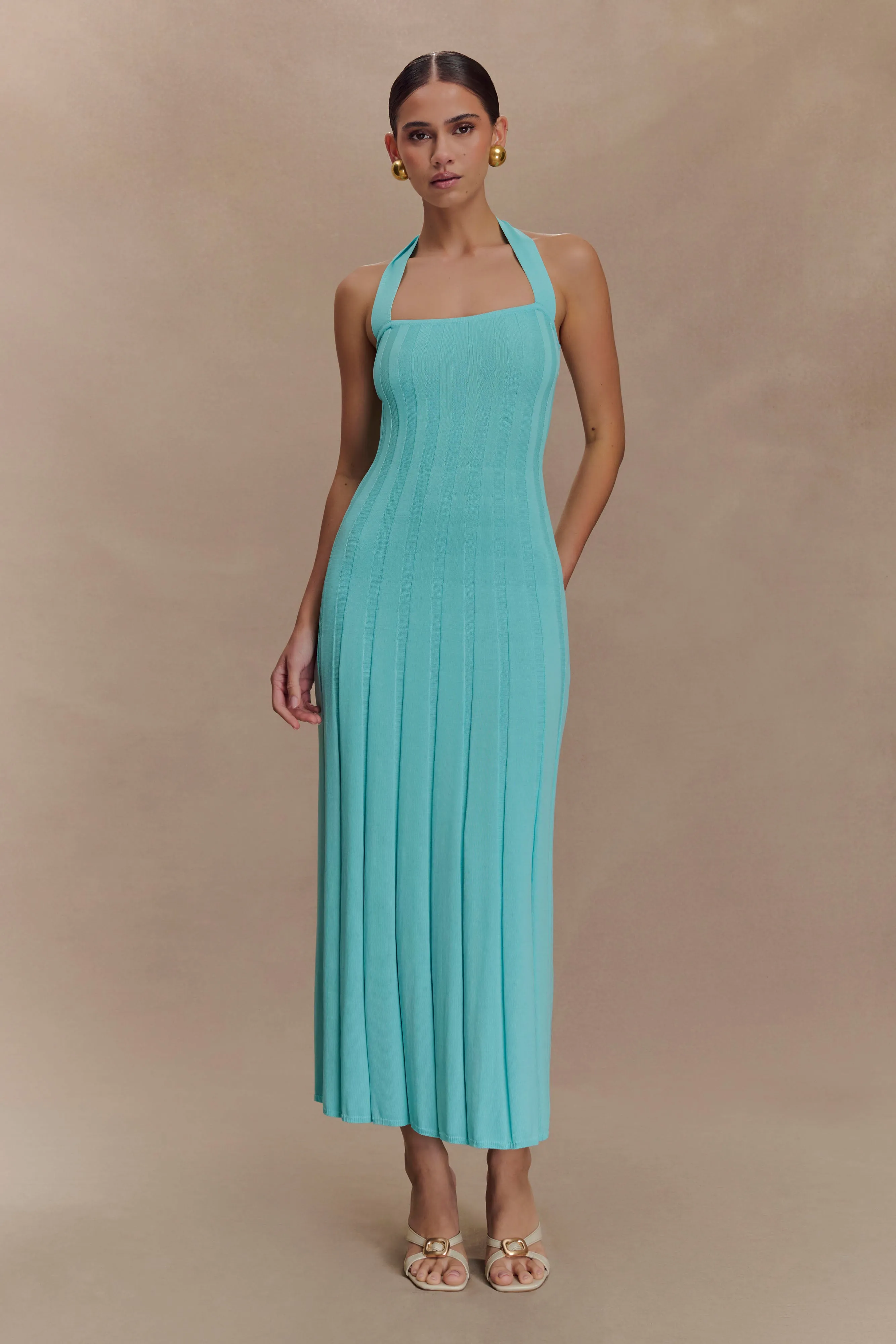 Jacqui Halter Knit Midi Dress - Cyan Blue Breeze Grace Cruise-Wear