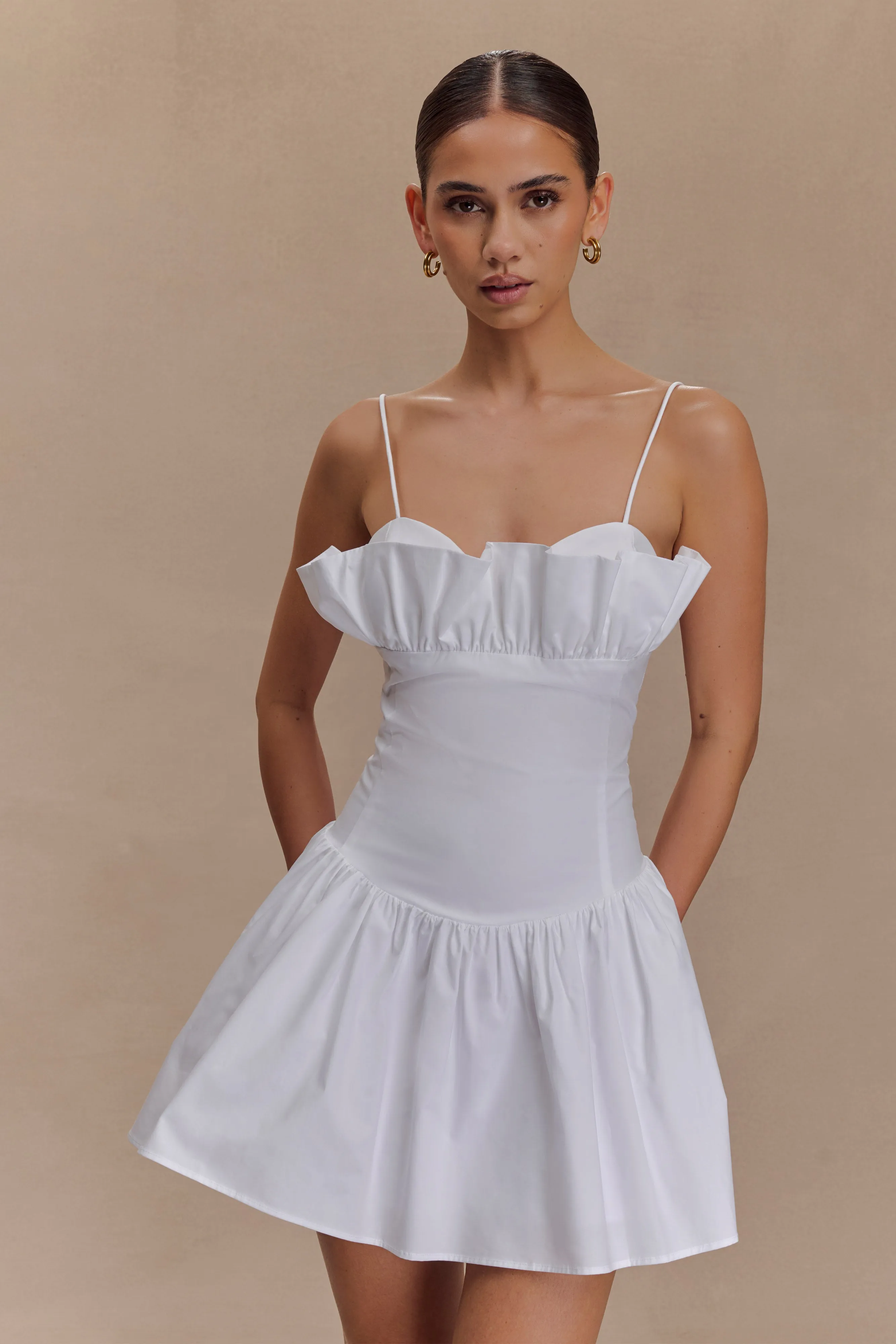 Body Safe Janis Cotton Frill Mini Dress - White