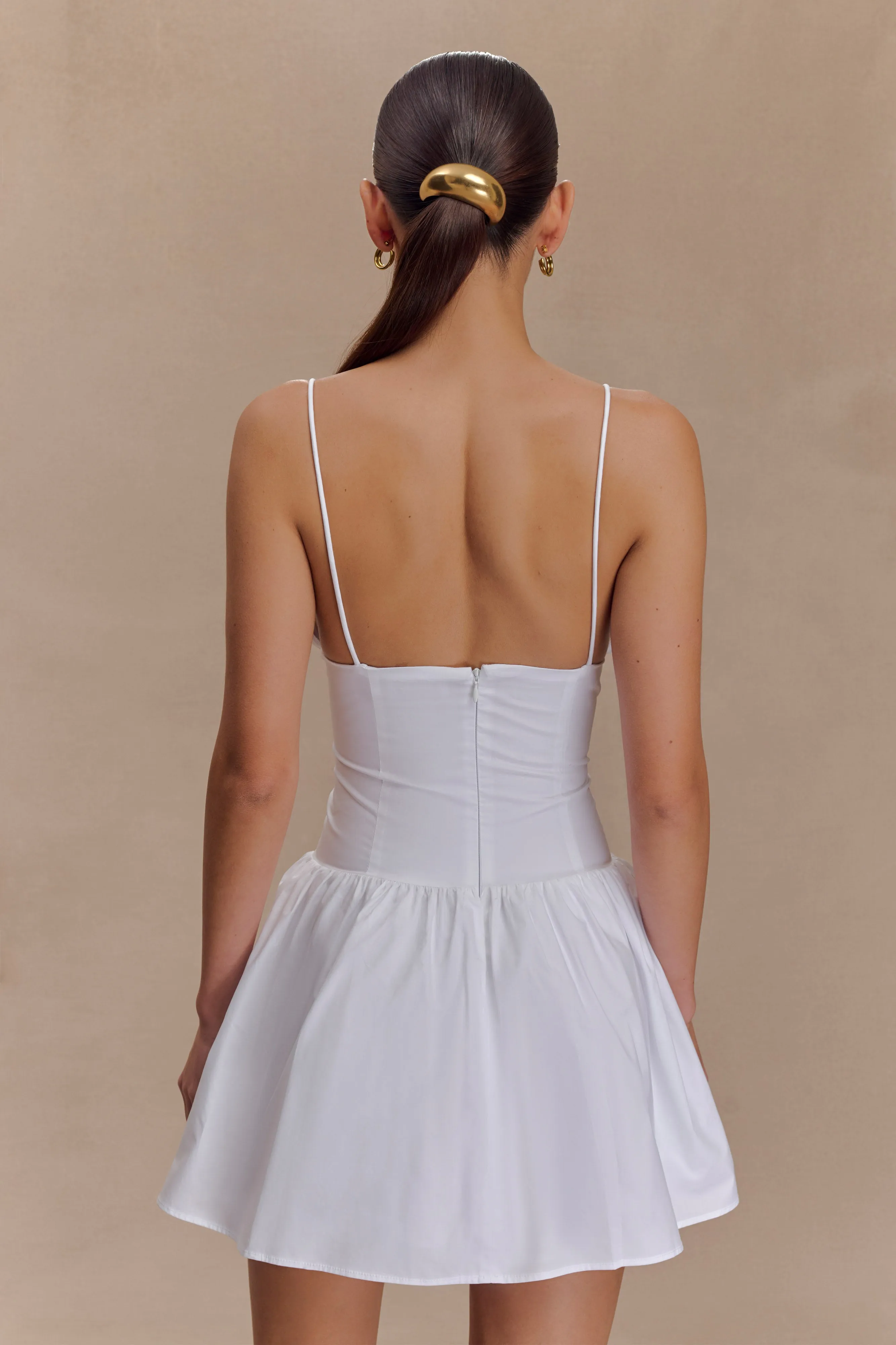 Janis Cotton Frill Mini Dress - White Hidden-Pocket