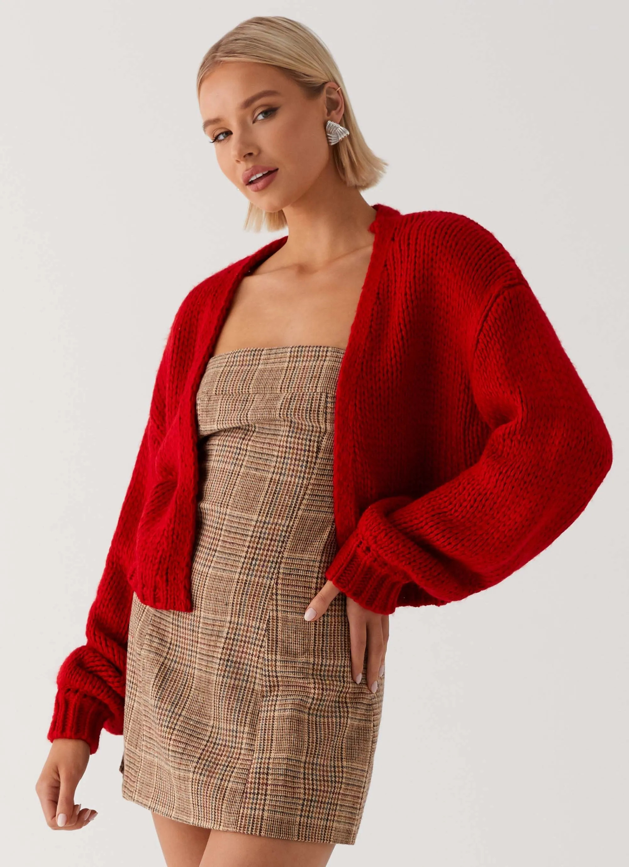 Jasleen Knit Cardigan - Red Seamless Stitching