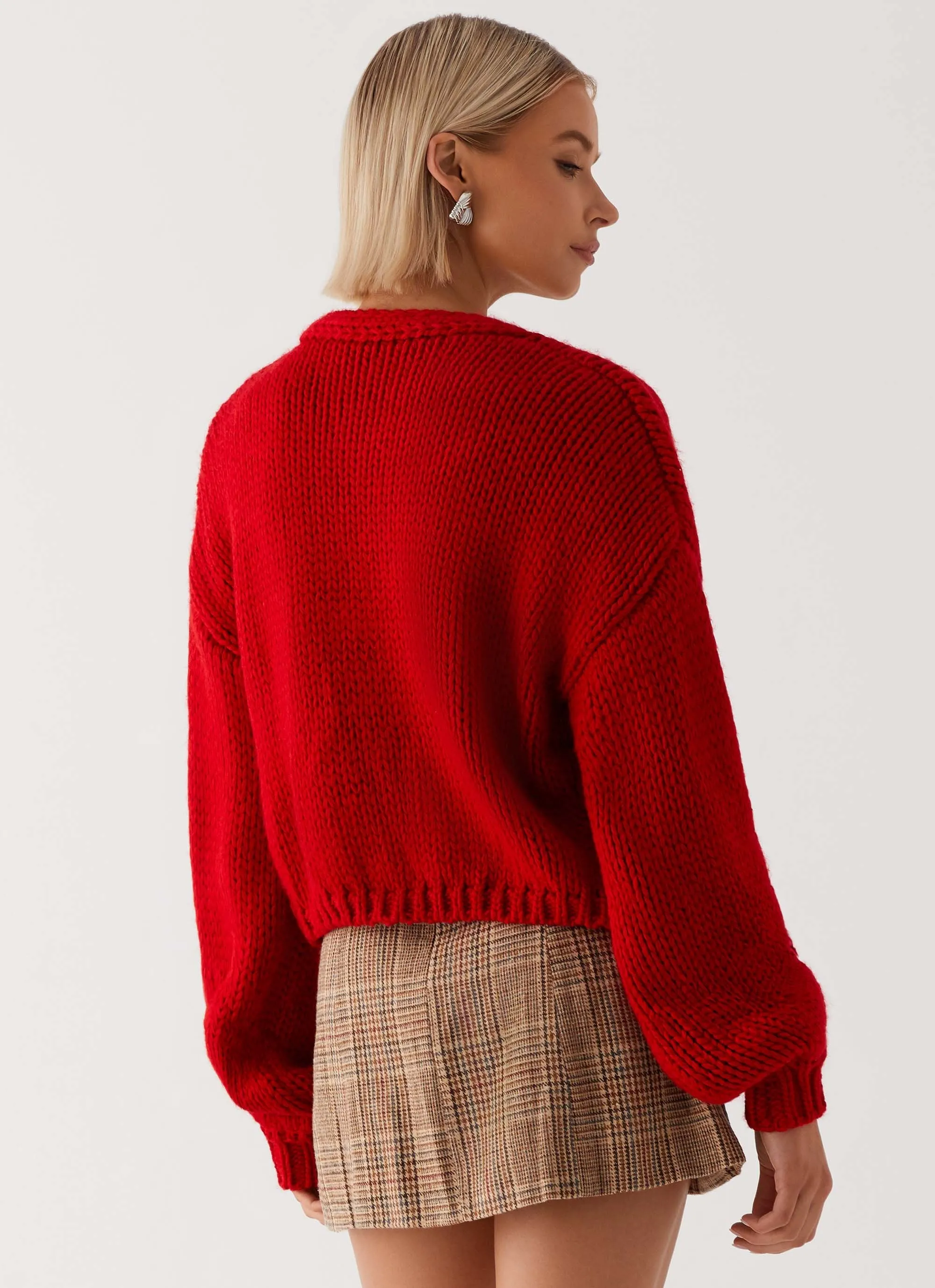 Jasleen Knit Cardigan - Red Layered Comfort Look AntiStaticLayer