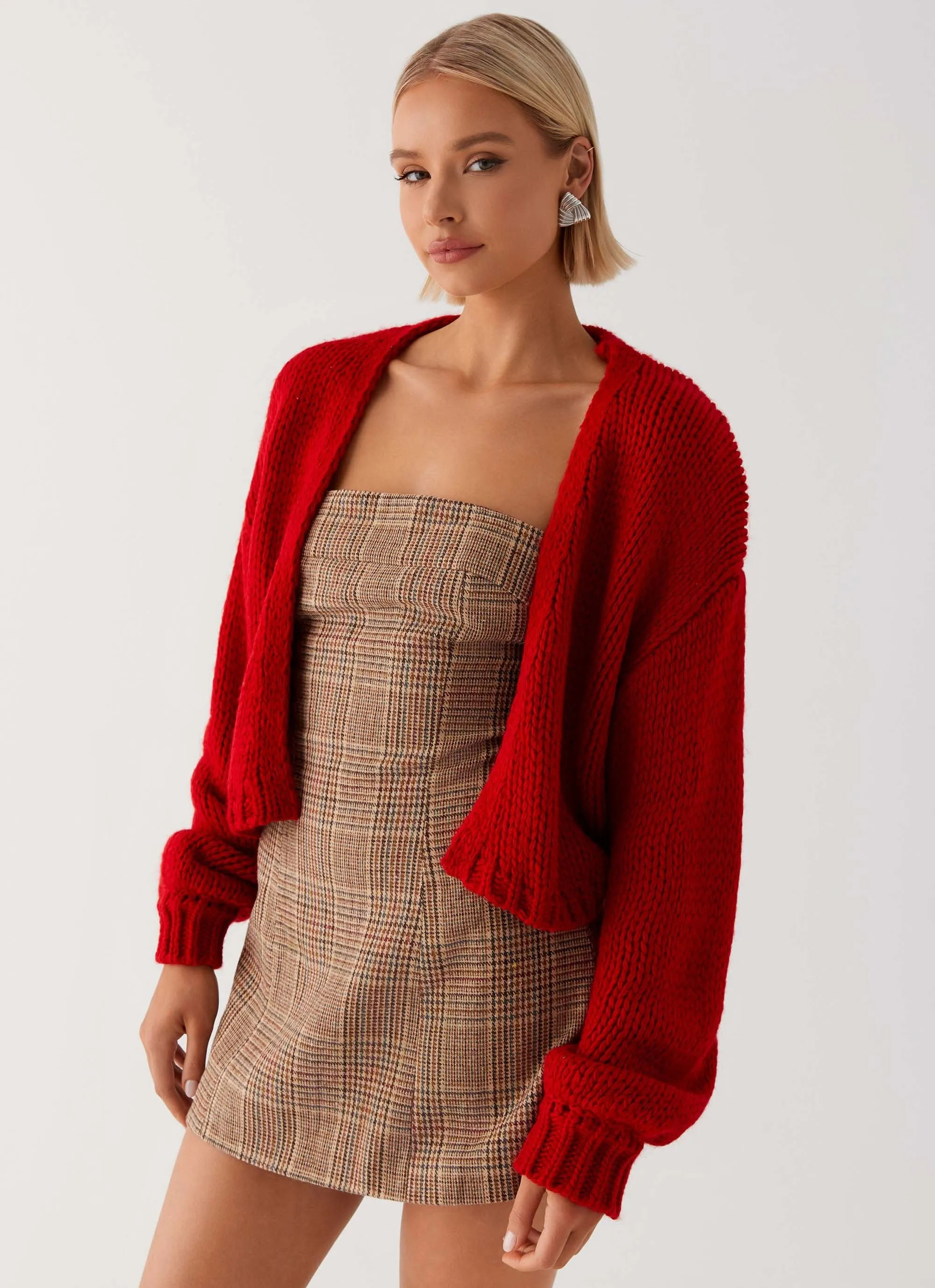 Dry Fast Quick Release Buckle Jasleen Knit Cardigan - Red