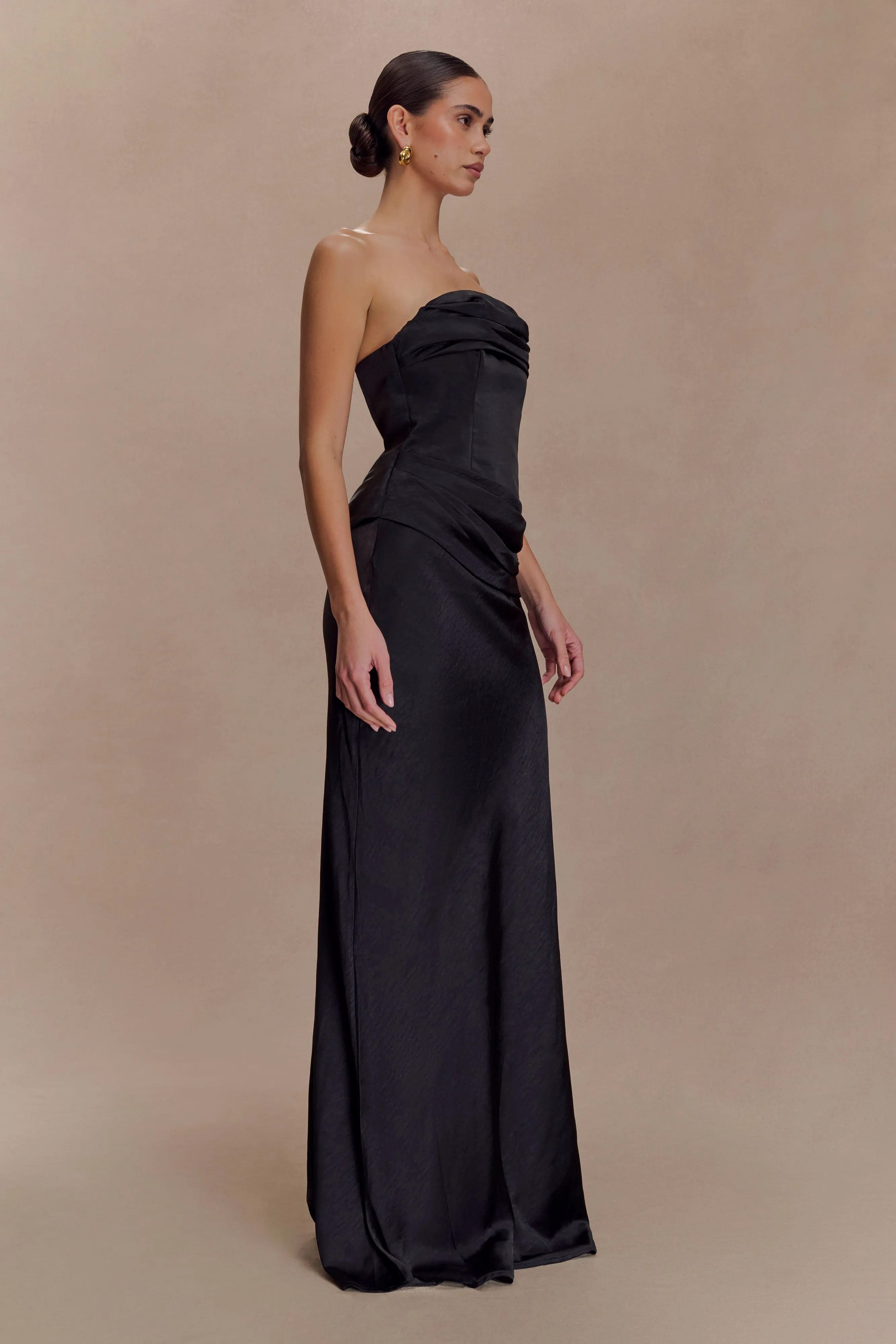 Jasmine Strapless Satin Maxi Dress - Black Graceful Ease Timeless Look