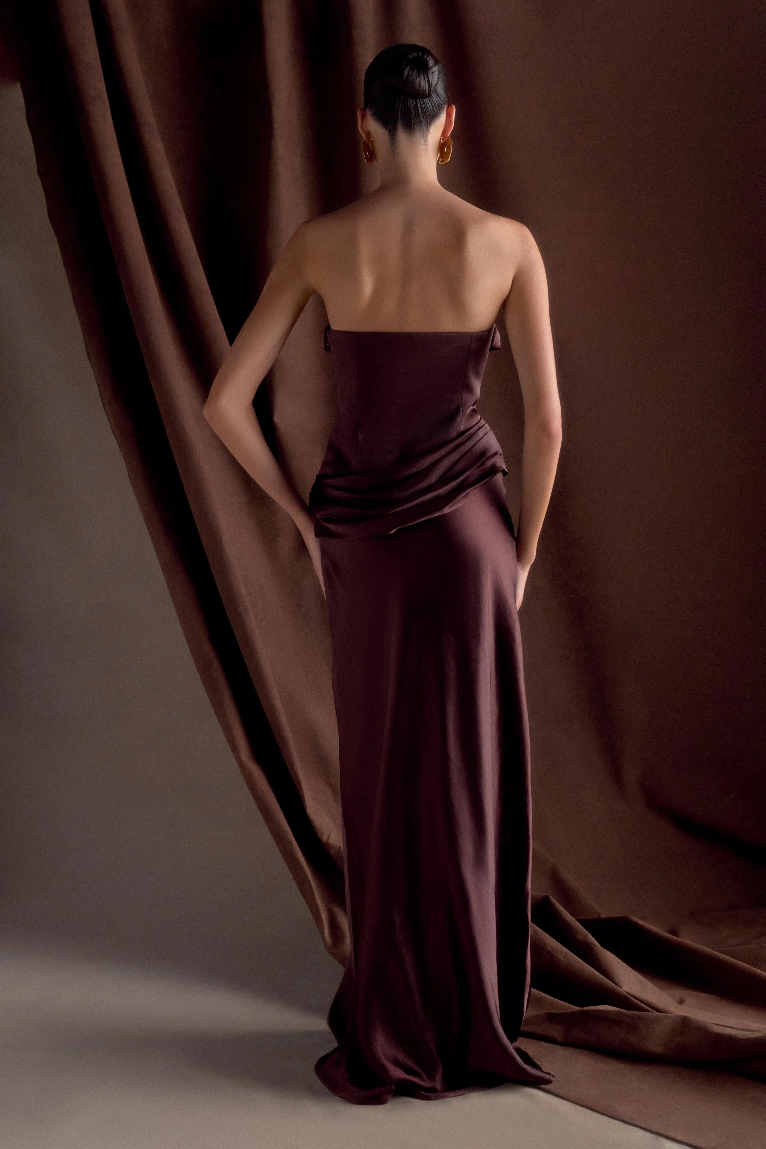 Urban Feel Influencer-Approved Jasmine Strapless Satin Maxi Dress - Dark Chocolate