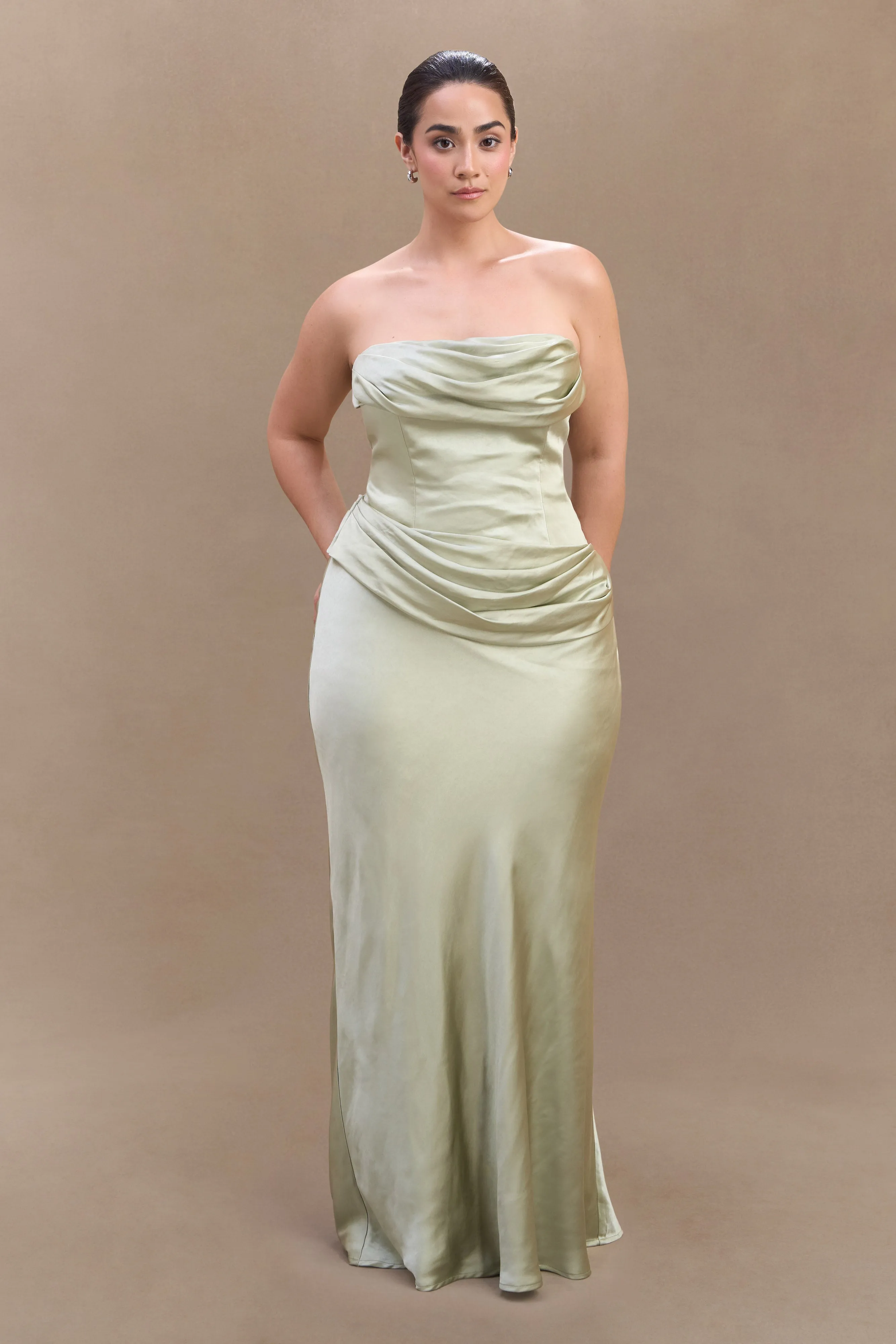 Jasmine Strapless Satin Maxi Dress - Sage Sculpted Form