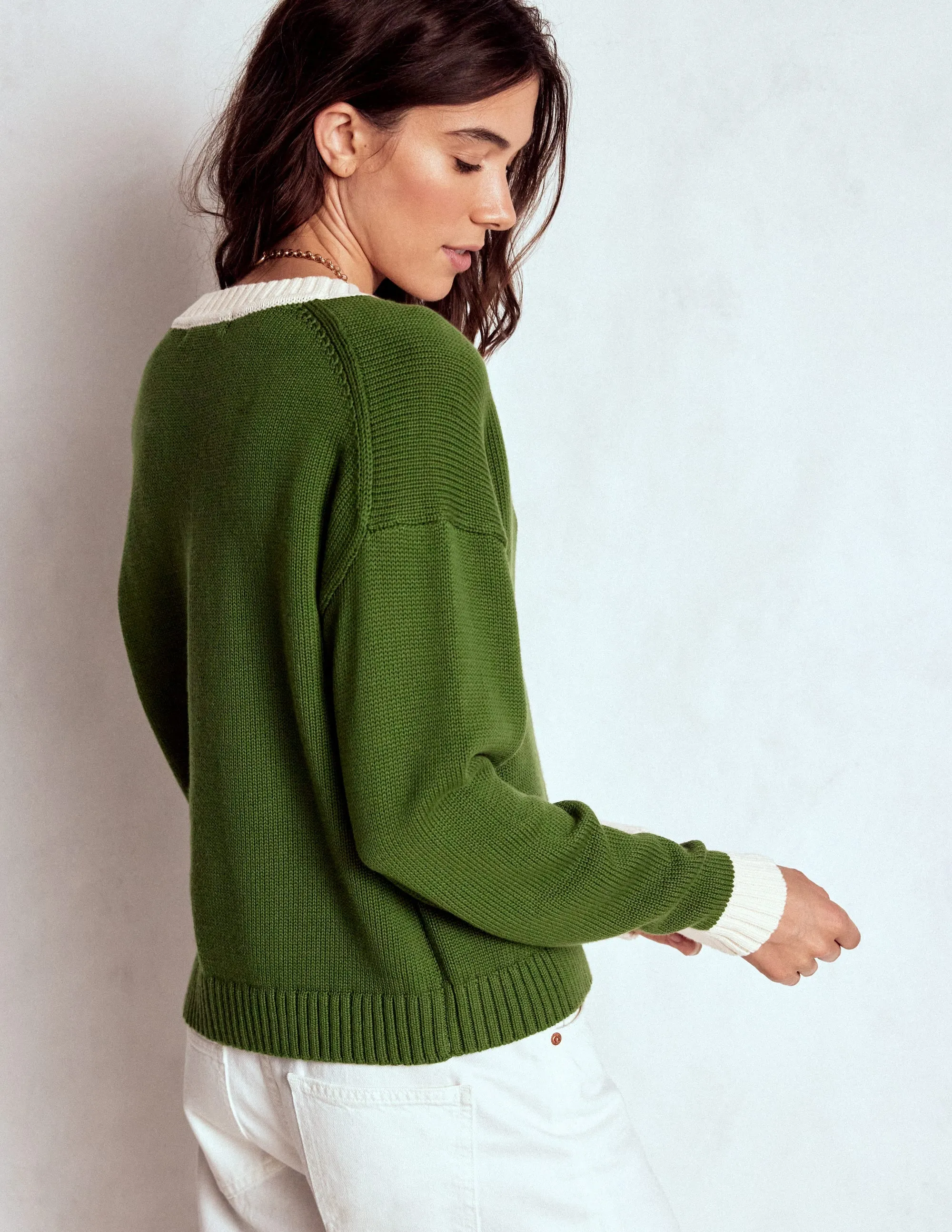 HighElasticity Fabric Jemma Chunky Cotton Cardigan-Promenade Green