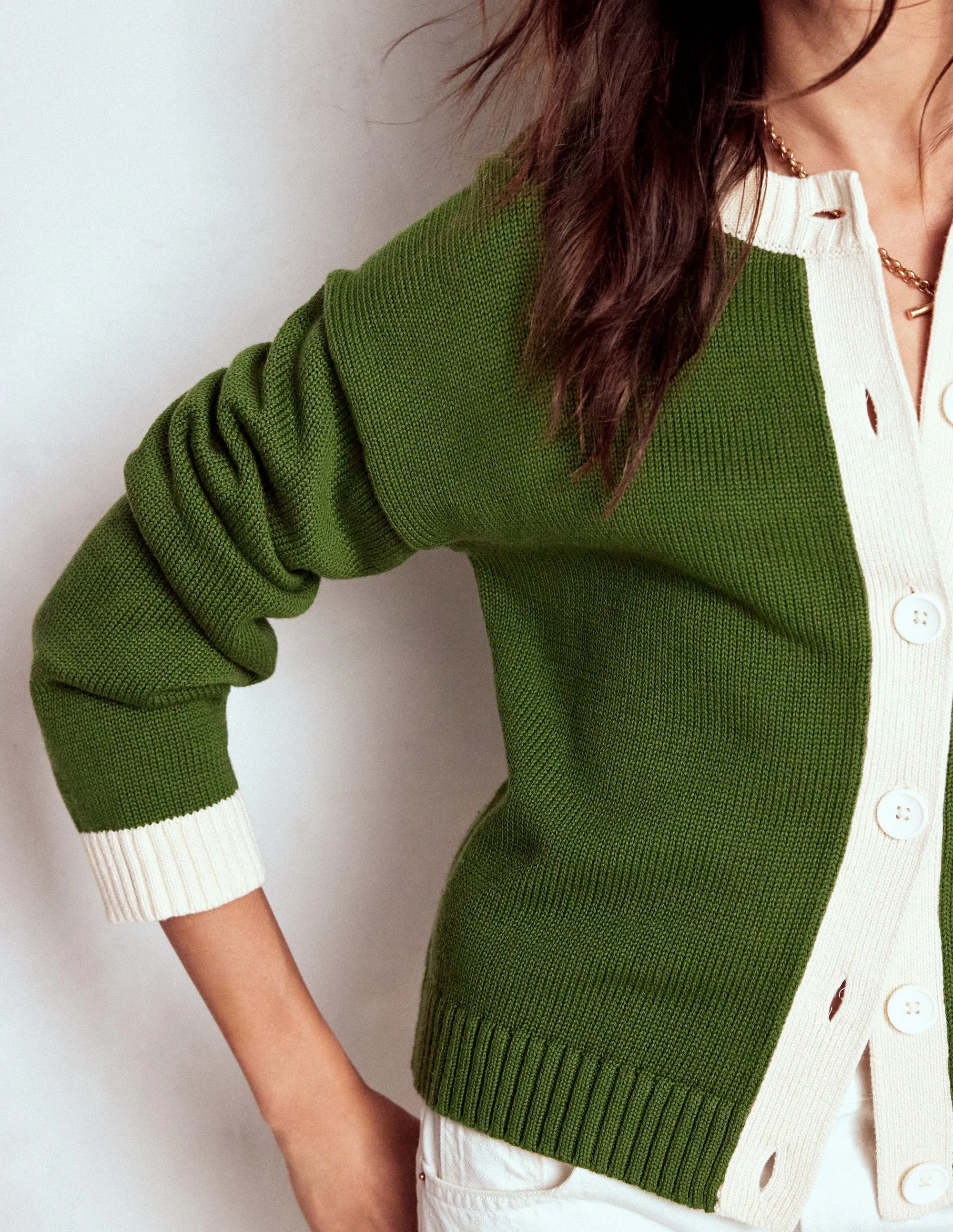Jemma Chunky Cotton Cardigan-Promenade Green Neutral Style