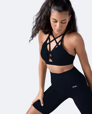 Jet Black Criss Cross Front Top Soft Microfiber Crease-resistant seams