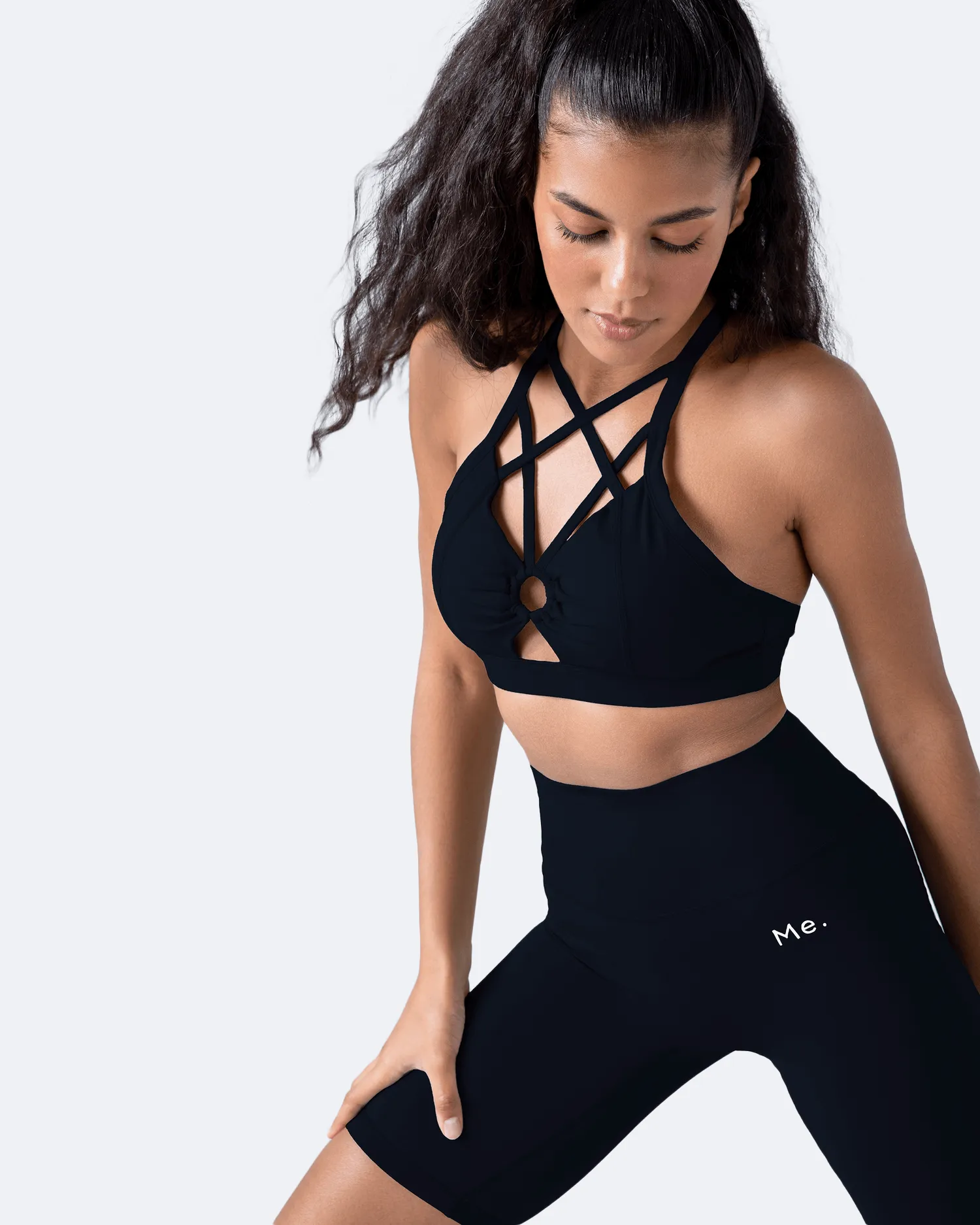 Jet Black Criss Cross Front Top Soft Microfiber Crease-resistant seams