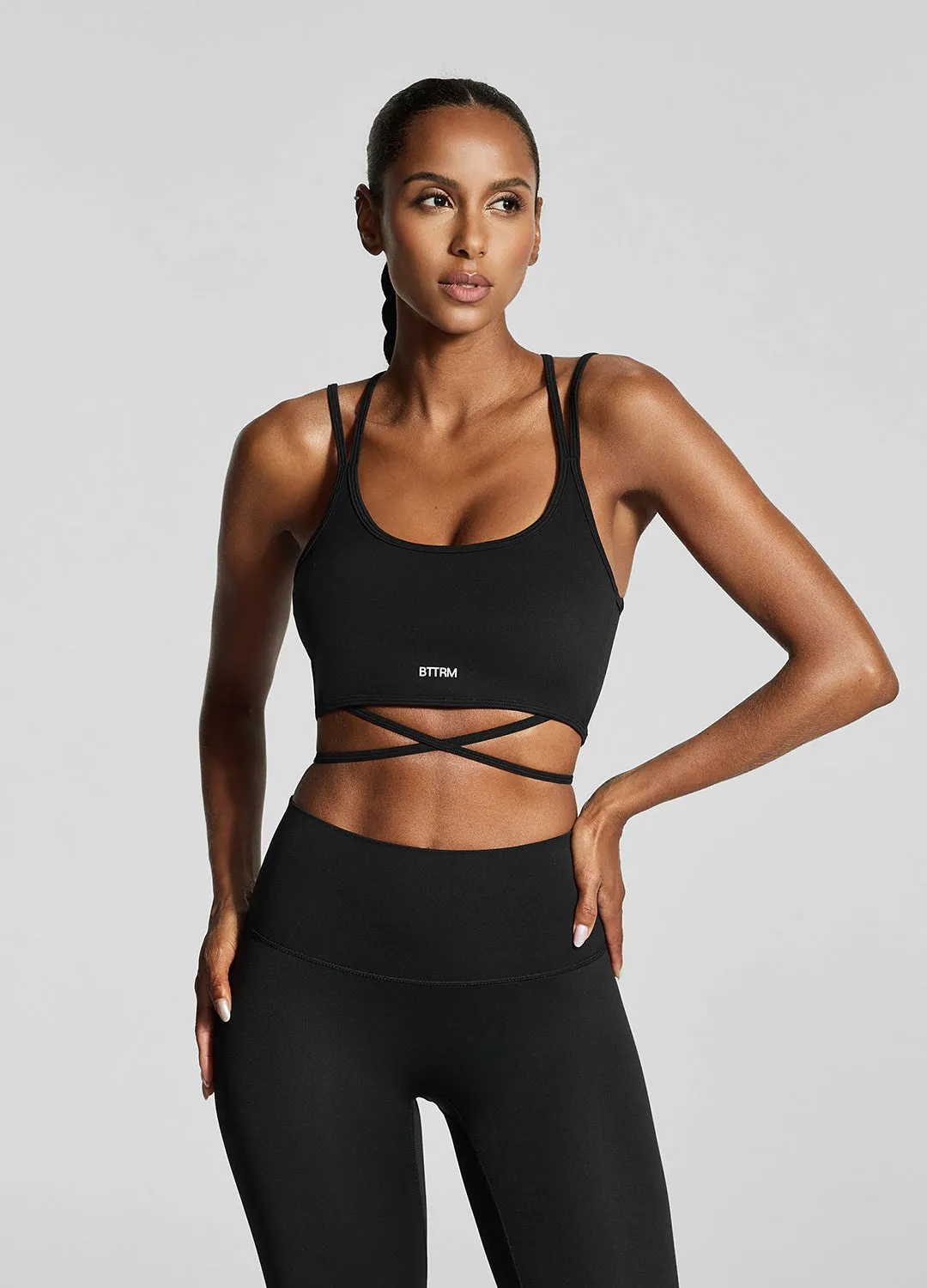 Jet Black Strappy Front Top Crossback seams Red